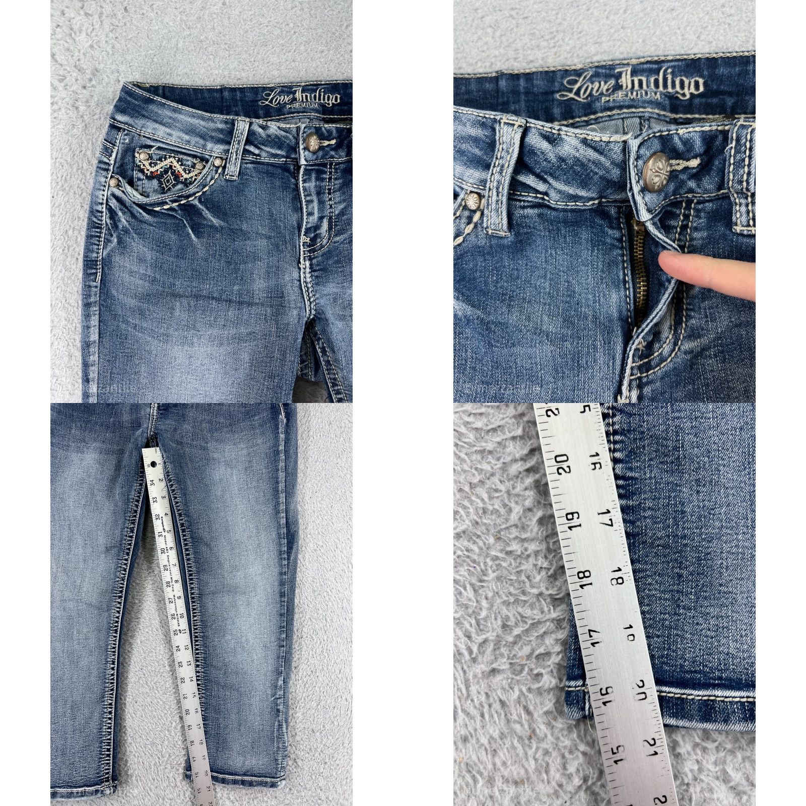 Denime Love Indigo Jeans Women 4 Capri Blue Denim Embroidered Sequin 5-Pocket Regular Inseam 20 in Capri Jeans Womens Size 27" / US 4 / IT 40 - 8 Thumbnail