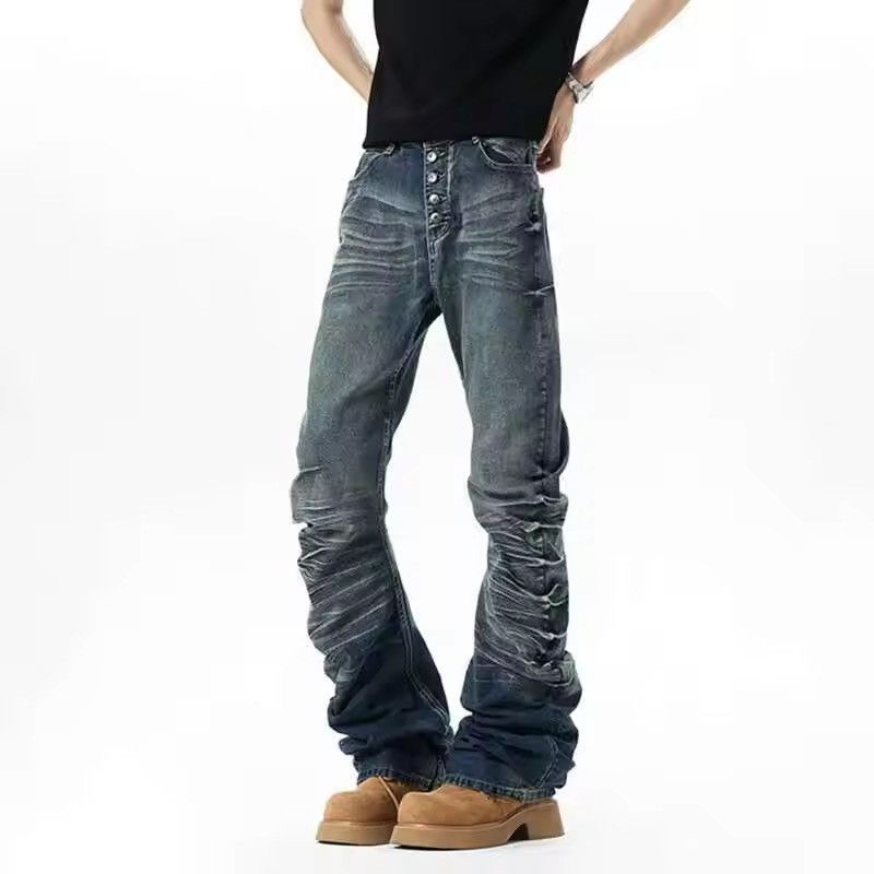 Japanese Brand Solid Color Button Design Pleated Jean Size US 29 - 3 Thumbnail
