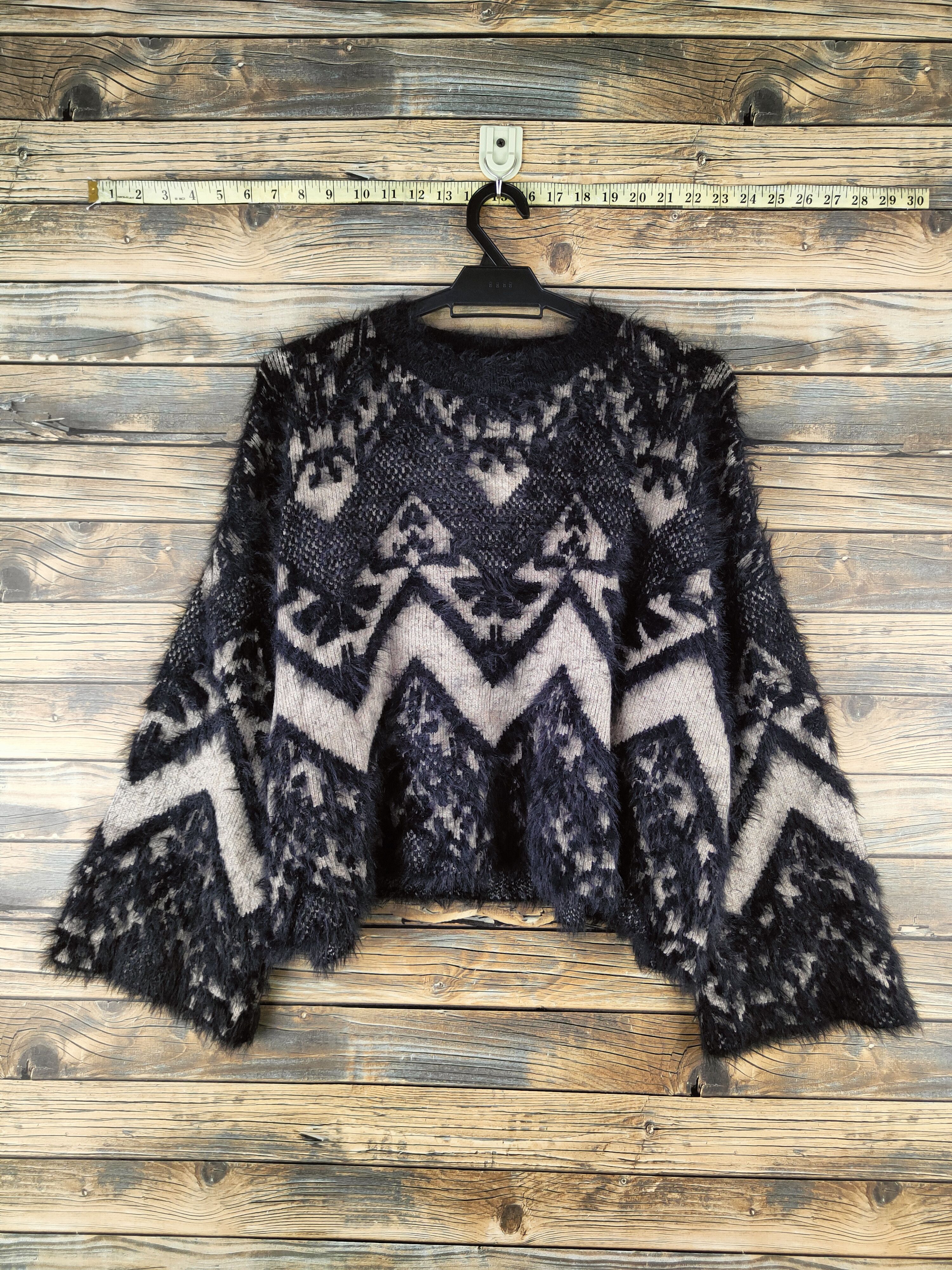 Japanese Brand DL Sevi Studio Black shaggy Fur Mohair Knitwear #46-1006 Size L / US 10 / IT 46 - 1 Thumbnail