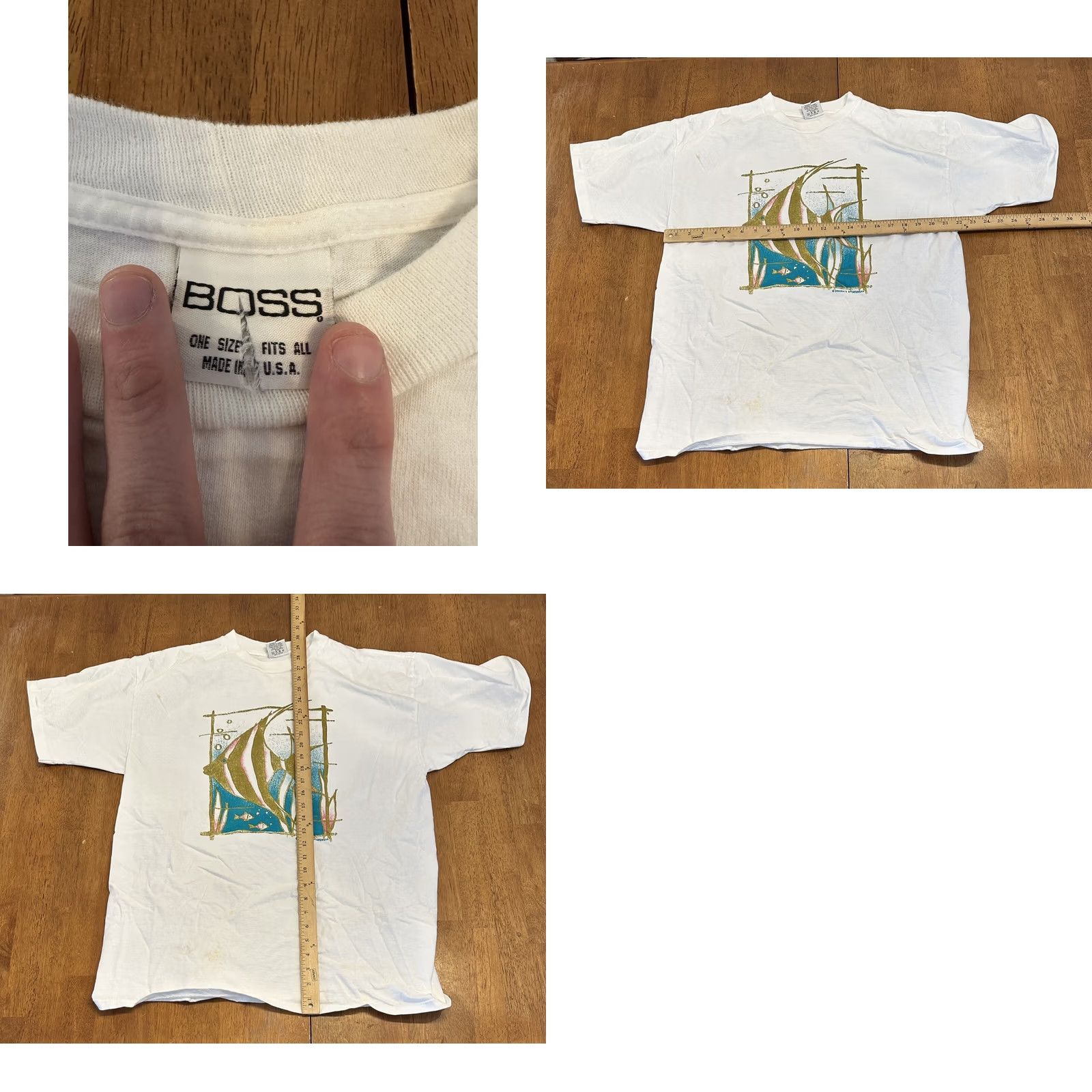 Vintage VINTAGE Diamond Dust Tropical Fish Shirt Mens XL White Cotton Single Stitch T 90s Solid Crew Neck Short Sleeve Stained Size US XL / EU 56 / 4 - 8 Thumbnail
