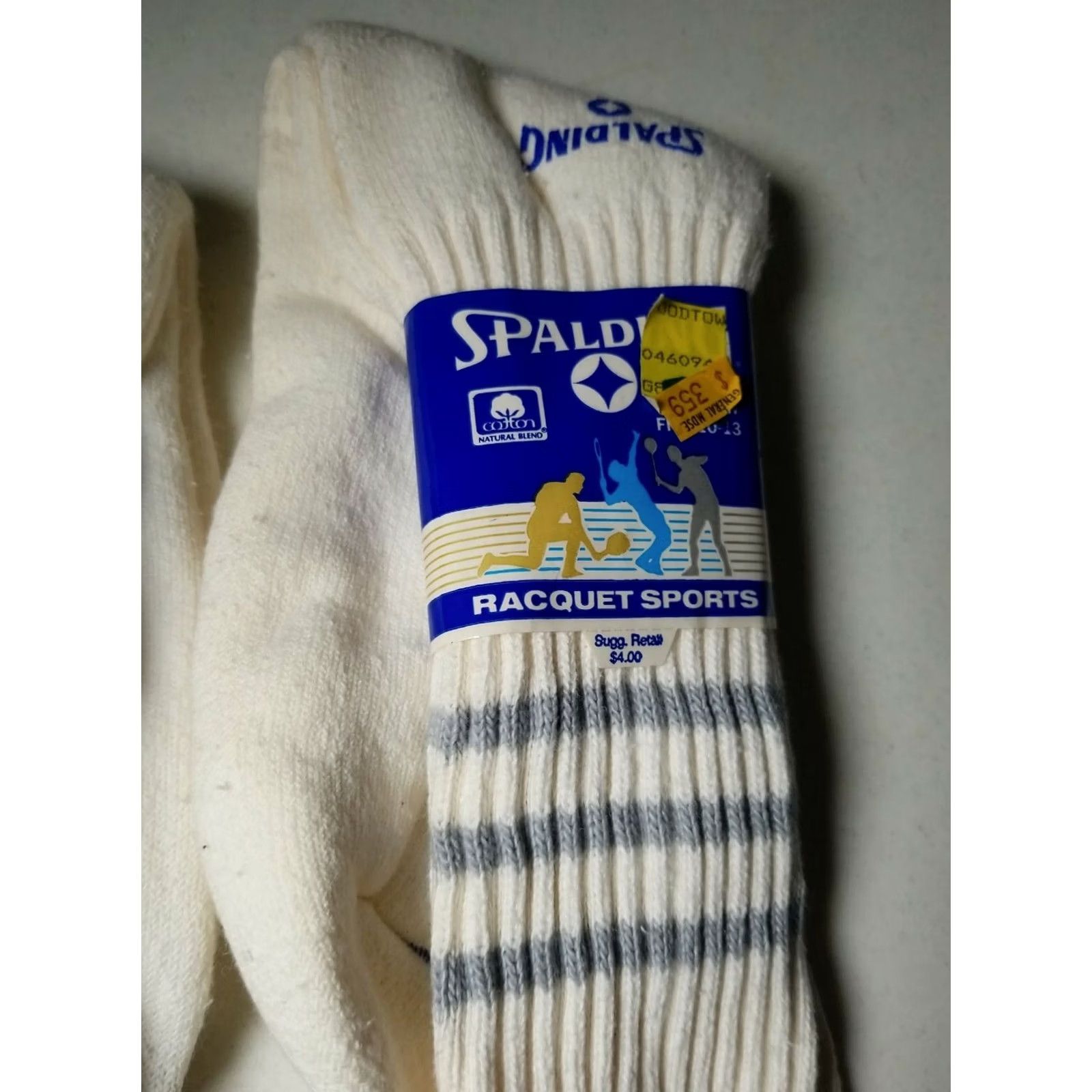 Spalding VINTAGE Spalding RACQUET SPORTS Tube Socks Gray White Stripe 10-13 Mens Size ONE SIZE - 3 Thumbnail