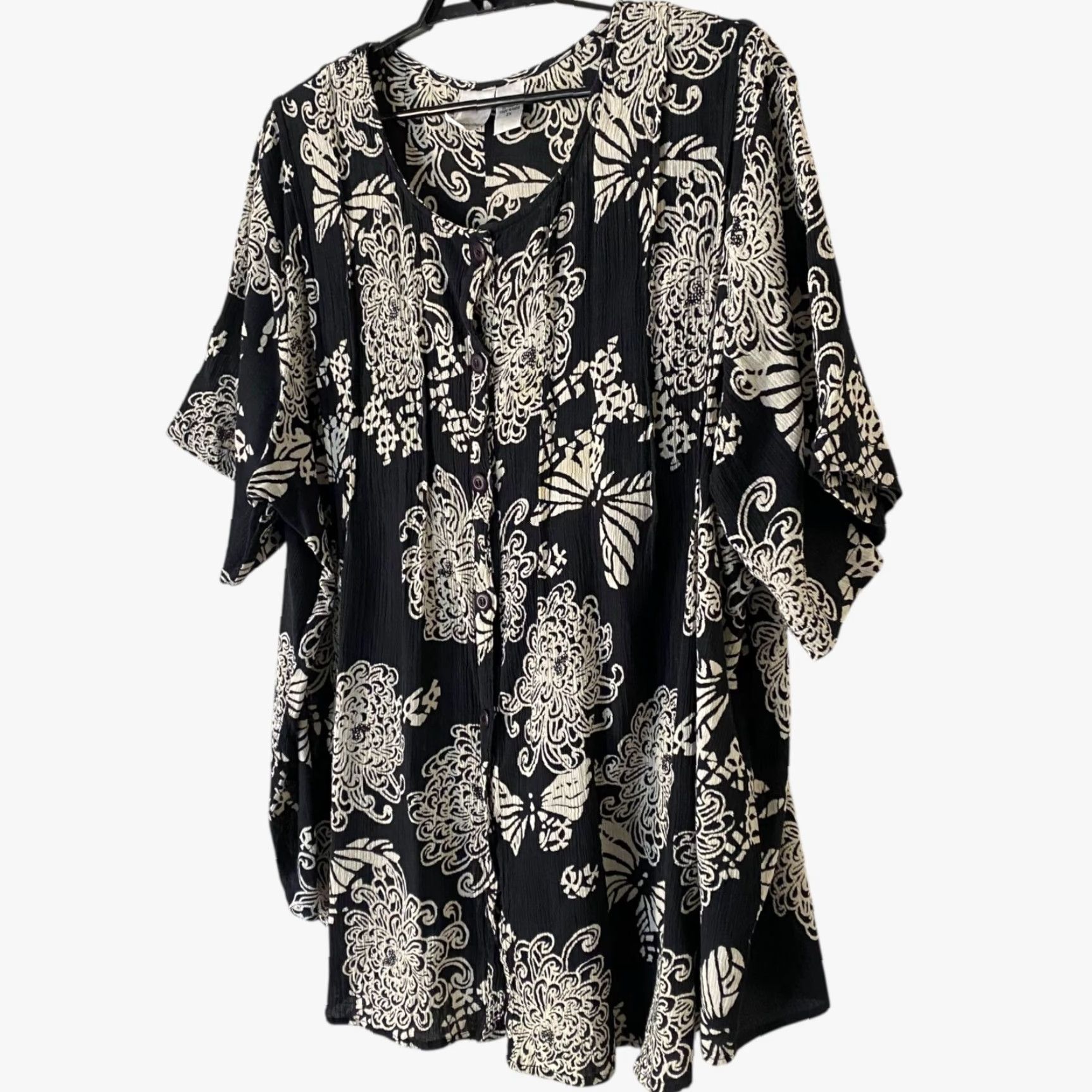 Vintage VINTAGE Roaman's Floral Print Cotton Blouse Women's 2X Short Sleeve Button-Up Boho Casual Fall Spring Summer Size XXL / US 16-18 / IT 52-54 - 2 Thumbnail