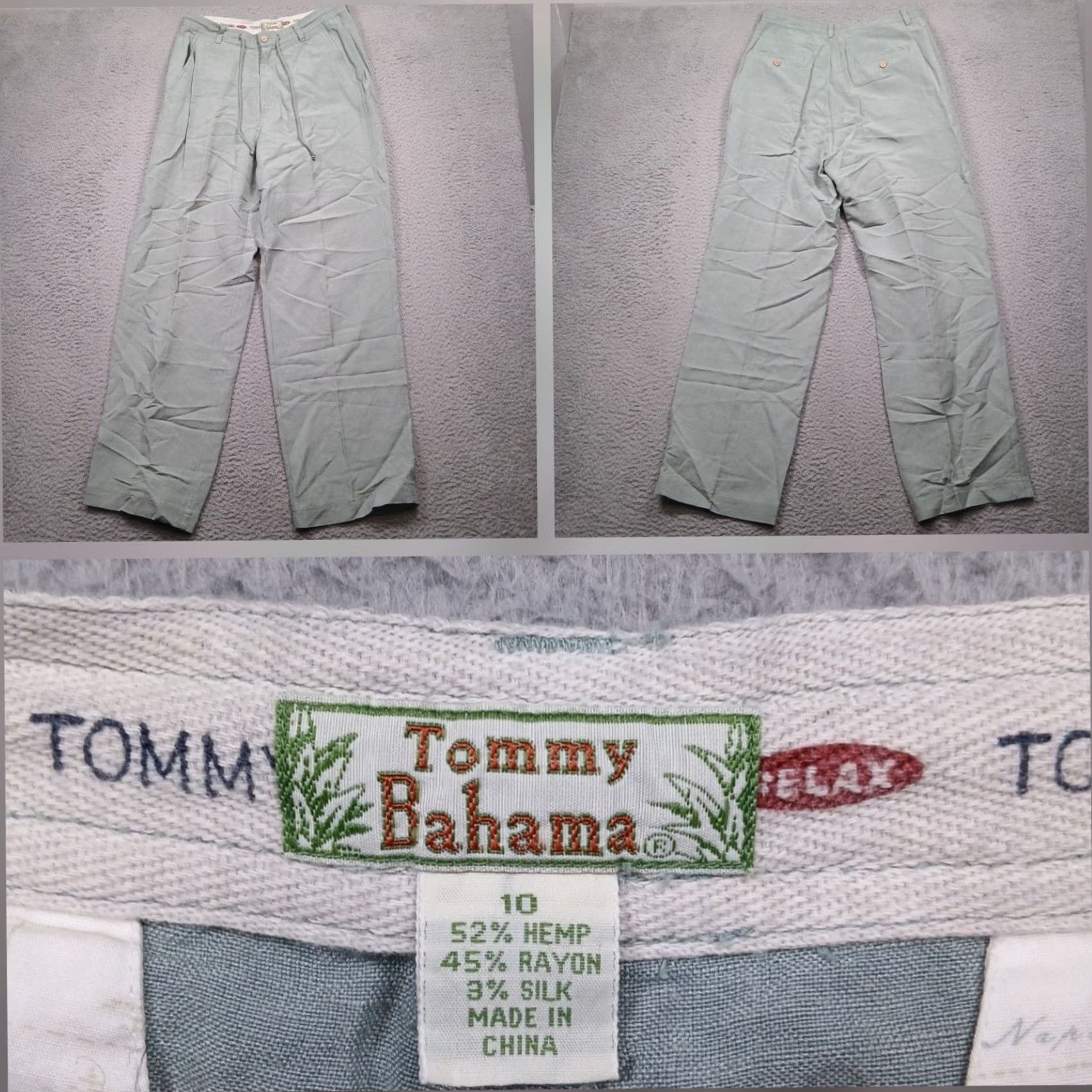 Tommy Bahama VINTAGE Tommy Bahama Pants Women 10 Green Hemp Blend Lightweight Casual Ankle Wide-Leg Pockets Drawstring Beach Tropical Resort Mens Womens Girls Size 32" / US 10 / IT 46 - 4 Thumbnail
