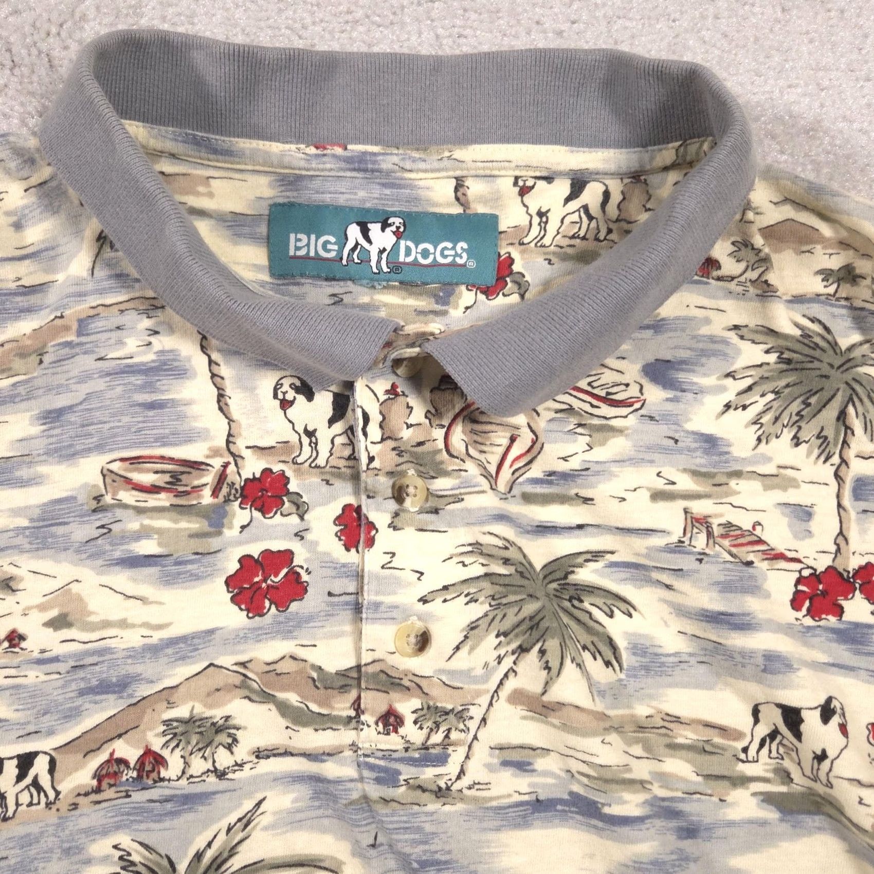 Big Dogs Big Dogs Polo Shirt Mens XL Tropical Island Dog Print Allover Cotton Casual Top Size US XL / EU 56 / 4 - 4 Thumbnail