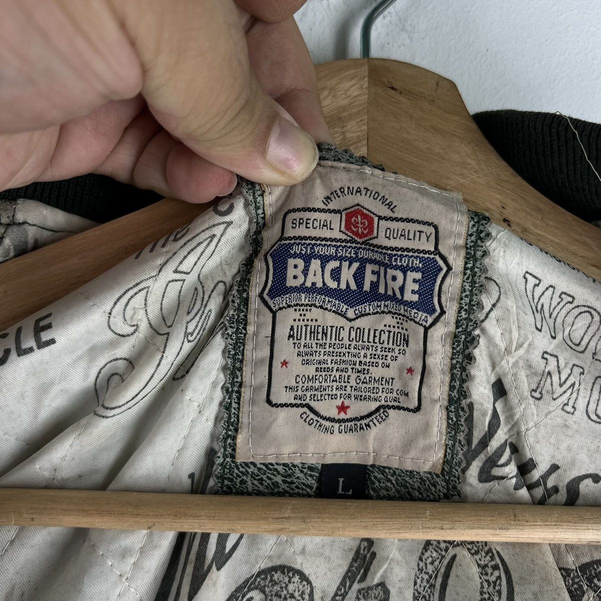 Japanese Brand 🔥VINTAGE BOMBER LEATHER JACKET BACK FIRE OVER PRINT PRINTED Size US L / EU 52-54 / 3 - 15 Thumbnail