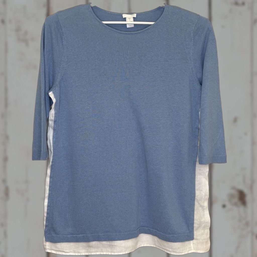 J. Jill J.Jill Pullover Sweater Blue L Tall 3/4 Sleeve Round Neck Layered Look Women Size L / US 10 / IT 46 - 1 Thumbnail