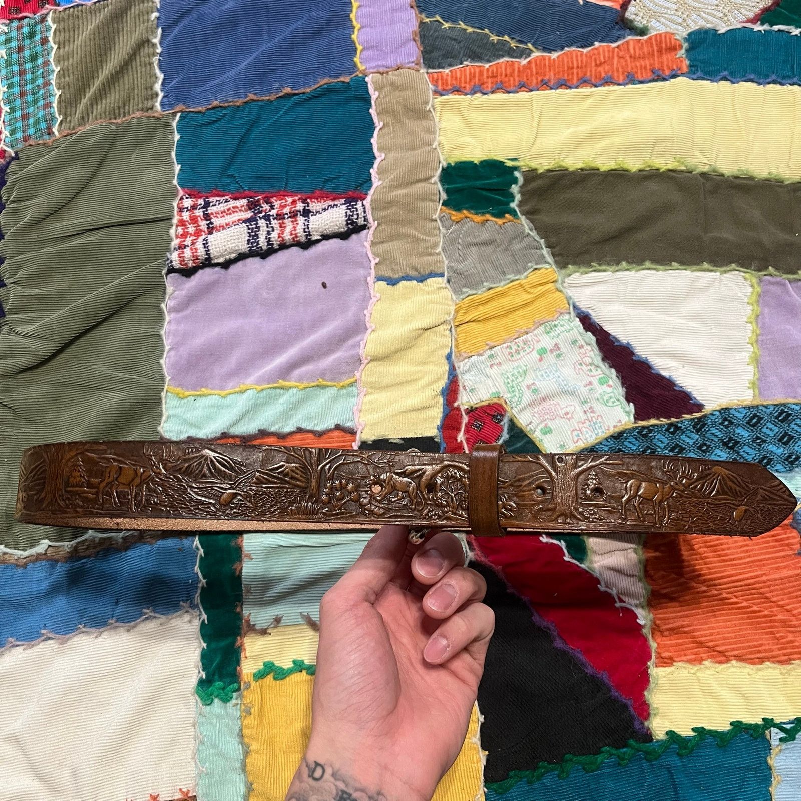 Other Papucho Carved Animals in Nature Brown Leather Belt Size ONE SIZE - 2 Thumbnail