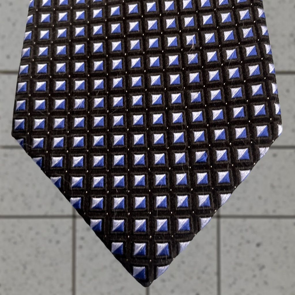 Vintage VINTAGE King Size Big and Tall Silk Tie Mens Geometric Cube Blue 65" Necktie 4" Width Stylish Designer Wedding Modern Colourful Polka Dots 1990s Mens Size ONE SIZE - 1 Thumbnail