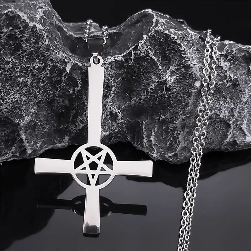 Jewelry Inverted Cross Occult Pentagram Pendant Necklace Emblem Size ONE SIZE - 1 Thumbnail