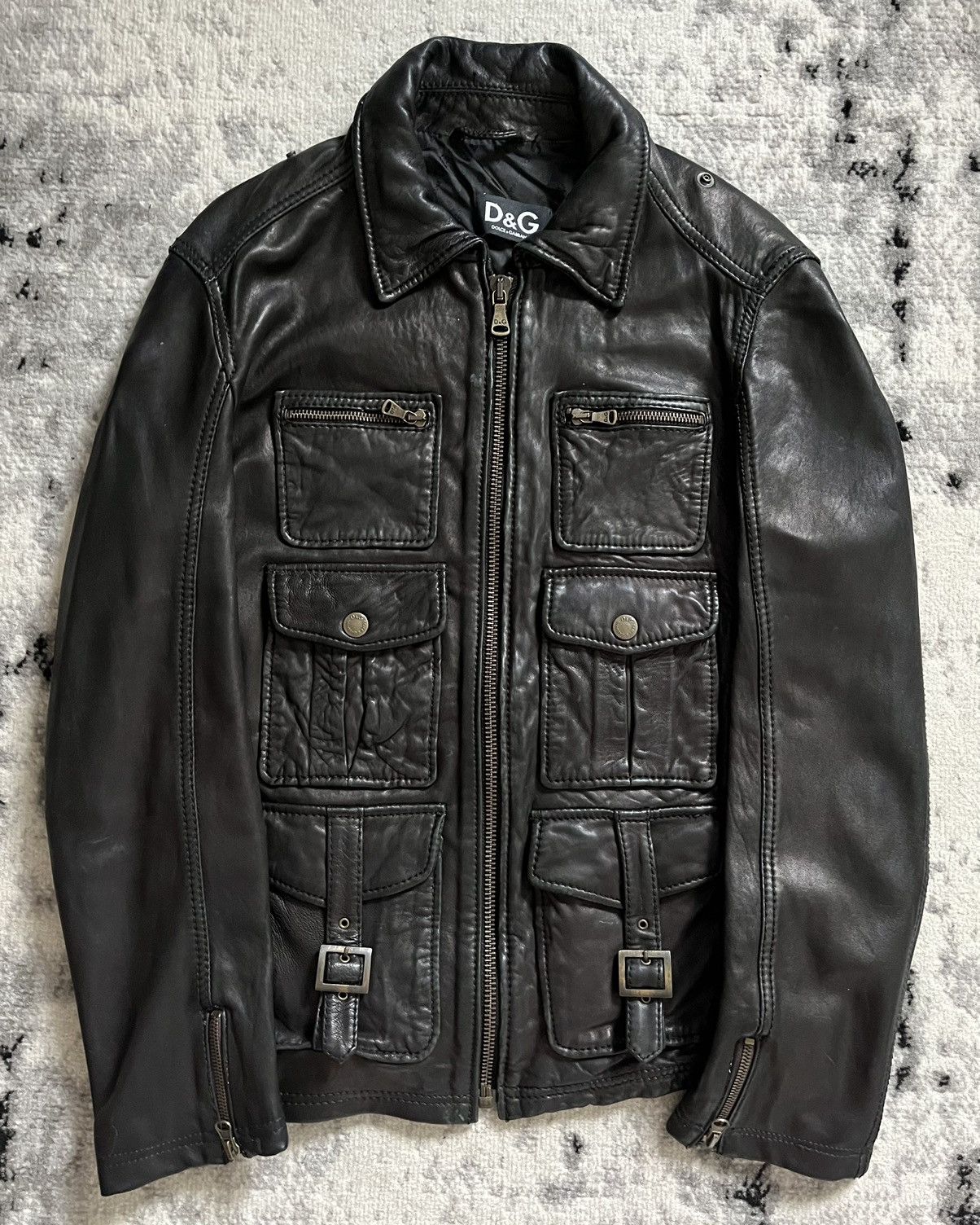 image of Archival Clothing x Dolce Gabbana 00S Dolce & Gabbana Black Rebel Utility Leather Jacket (Size Smal