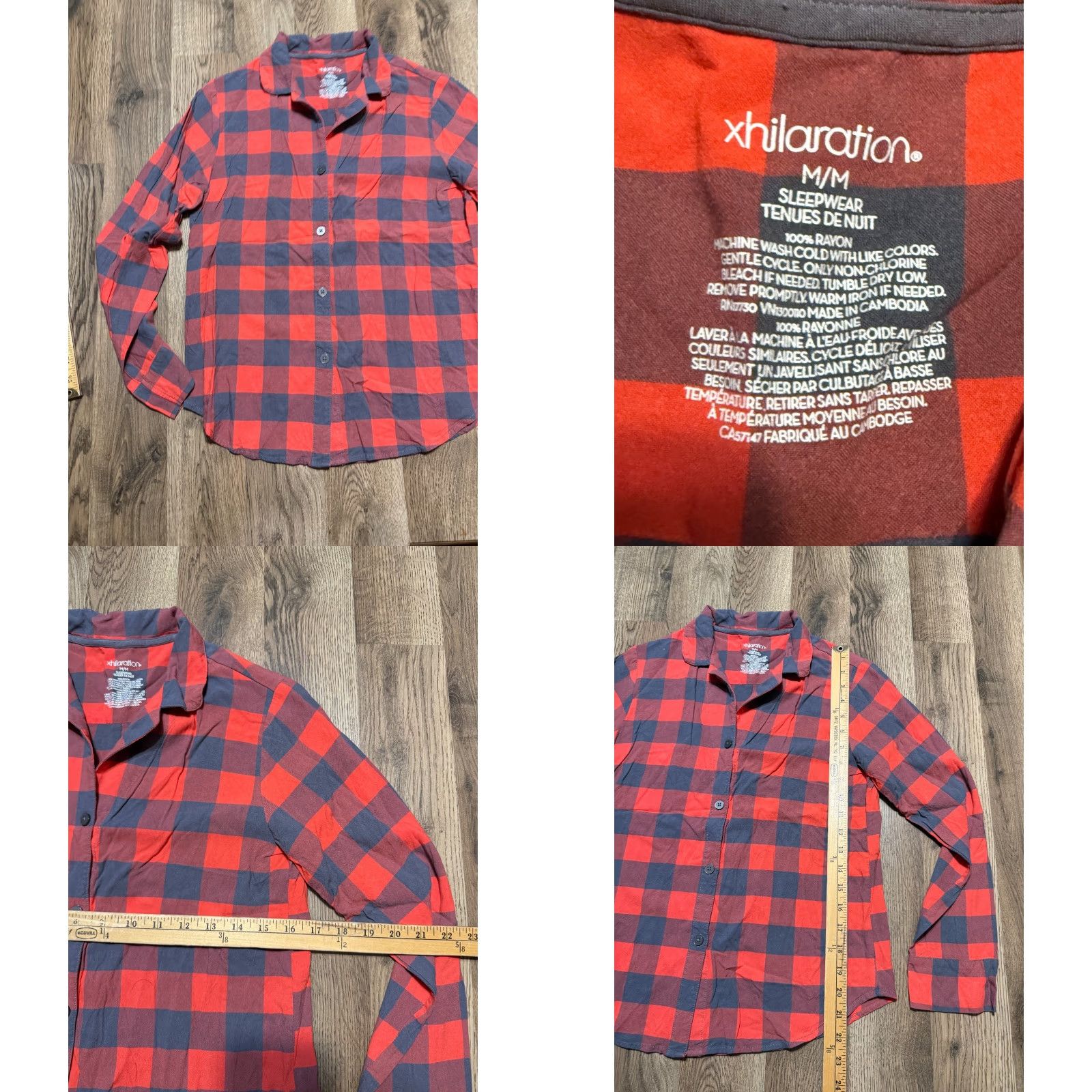Vintage Xhilaration Sleepwear Set Womens Medium Gray Red Check Shirt Button Up & Pants Size M / US 6-8 / IT 42-44 - 9 Thumbnail