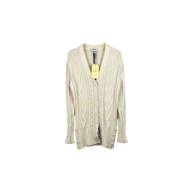 Thom Browne Size 42Classic logo twist cardigan in off-white