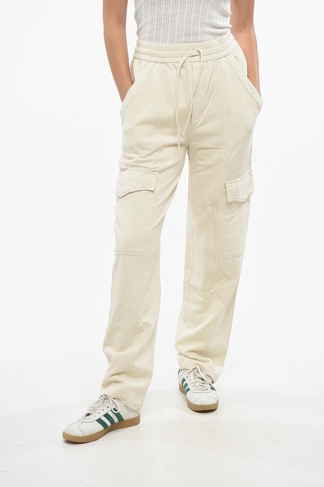 Isabel Marant og1mm0326 Cotton Fleece Cargo Joggers in Beige Size 27" / US 4 / IT 40 - 1 Thumbnail