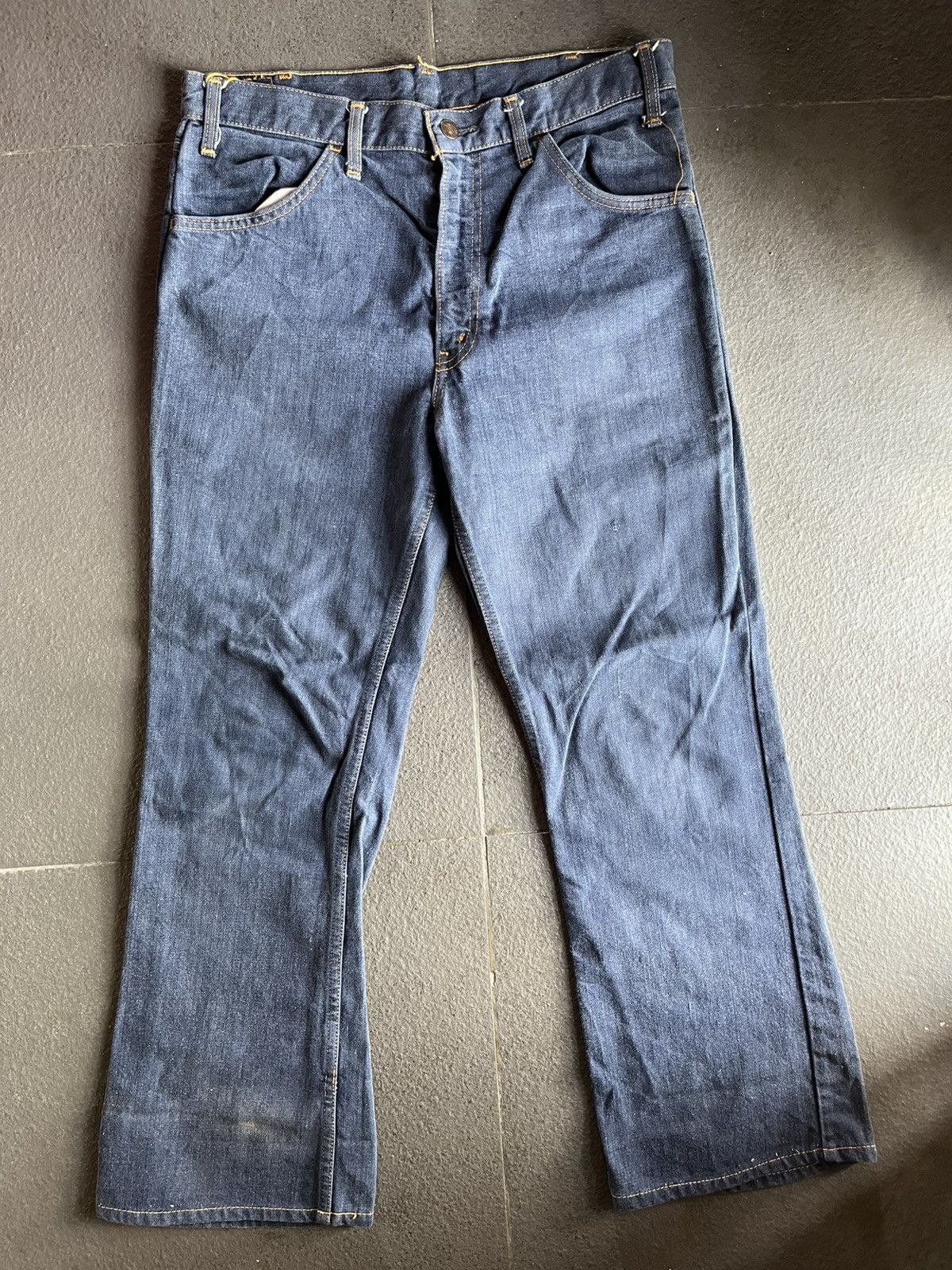 Levi's 🔥Rare Vtg 70s Levis 646 Big E Orange Tab Bottom Bell Flare Size US 33 - 3 Thumbnail