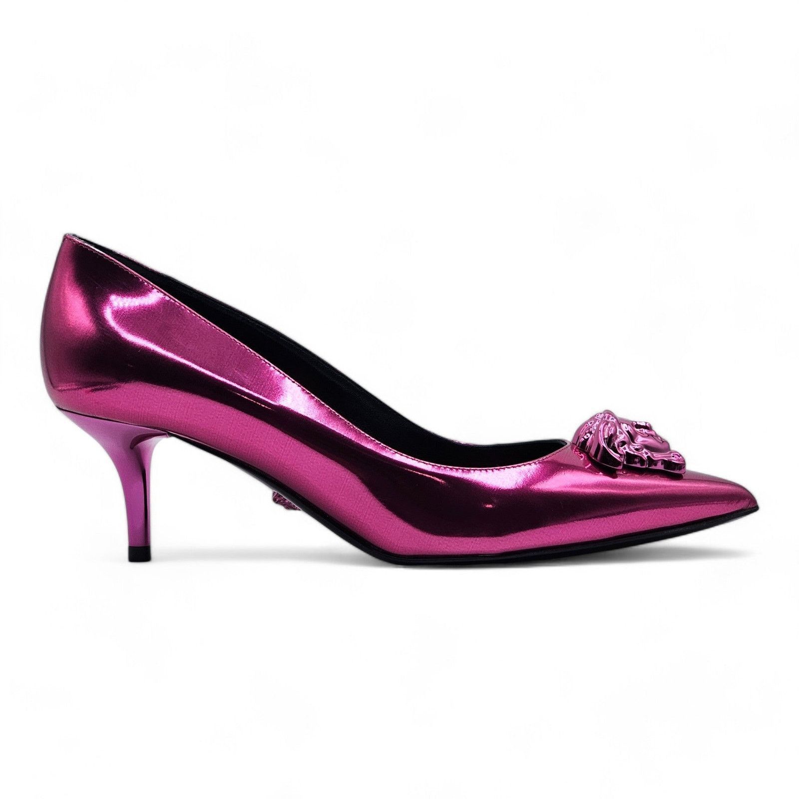 Versace Le Medusa Kitten Heel Pumps - Leather - Fuchsia Pink - 37.5 Size US 7.5 / IT 37.5 - 2 Thumbnail