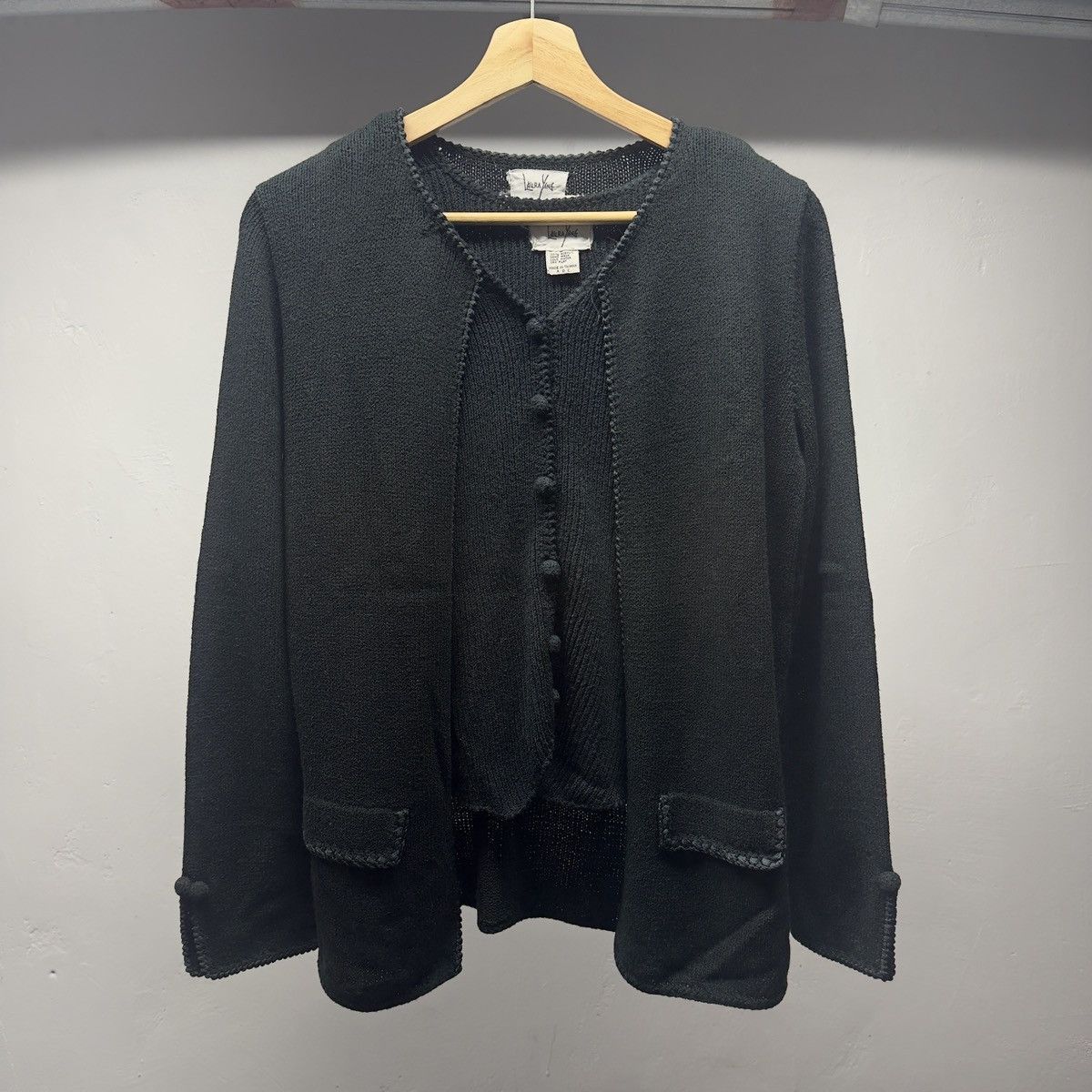 Vintage 80s Saks Laura Yang Knit Cardigan Sweater Twinset ERD Grunge Size L / US 10 / IT 46 - 2 Thumbnail