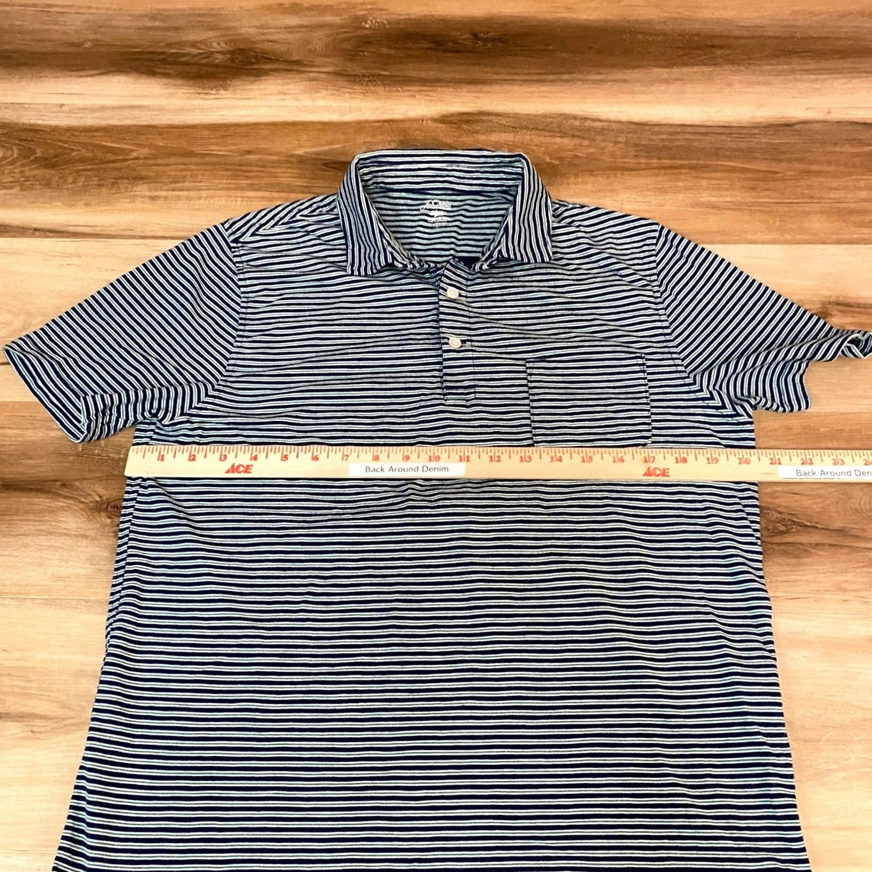 J.Crew J. Crew Polo Shirt Mens L Striped Slub Cotton Knit Short Sleeve Button-Down Pocket Navy Green Simulated Logo Casual Activewear Size US L / EU 52-54 / 3 - 7 Thumbnail