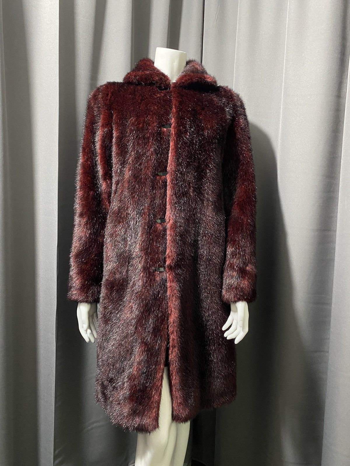 agnes b. Agnes B.- Burgundy Faux Fur Coat Size XS / US 0-2 / IT 36-38 - 2 Thumbnail