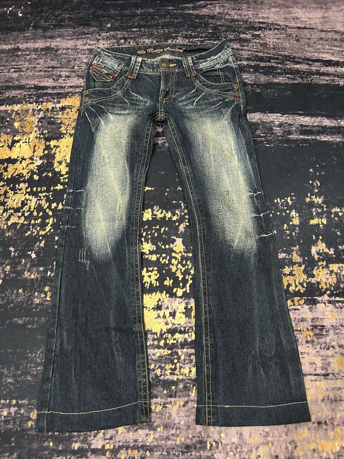 Japanese Brand Vintage Sky Bomber Mudwash Flare Jeans Size US 30 / EU 46 - 3 Thumbnail