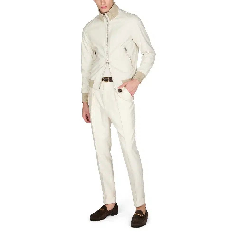 Tom Ford o1loc1c1024 LBB001 Grain Leather Track Bomber Jacket White Size US S / EU 44-46 / 1 - 2 Thumbnail