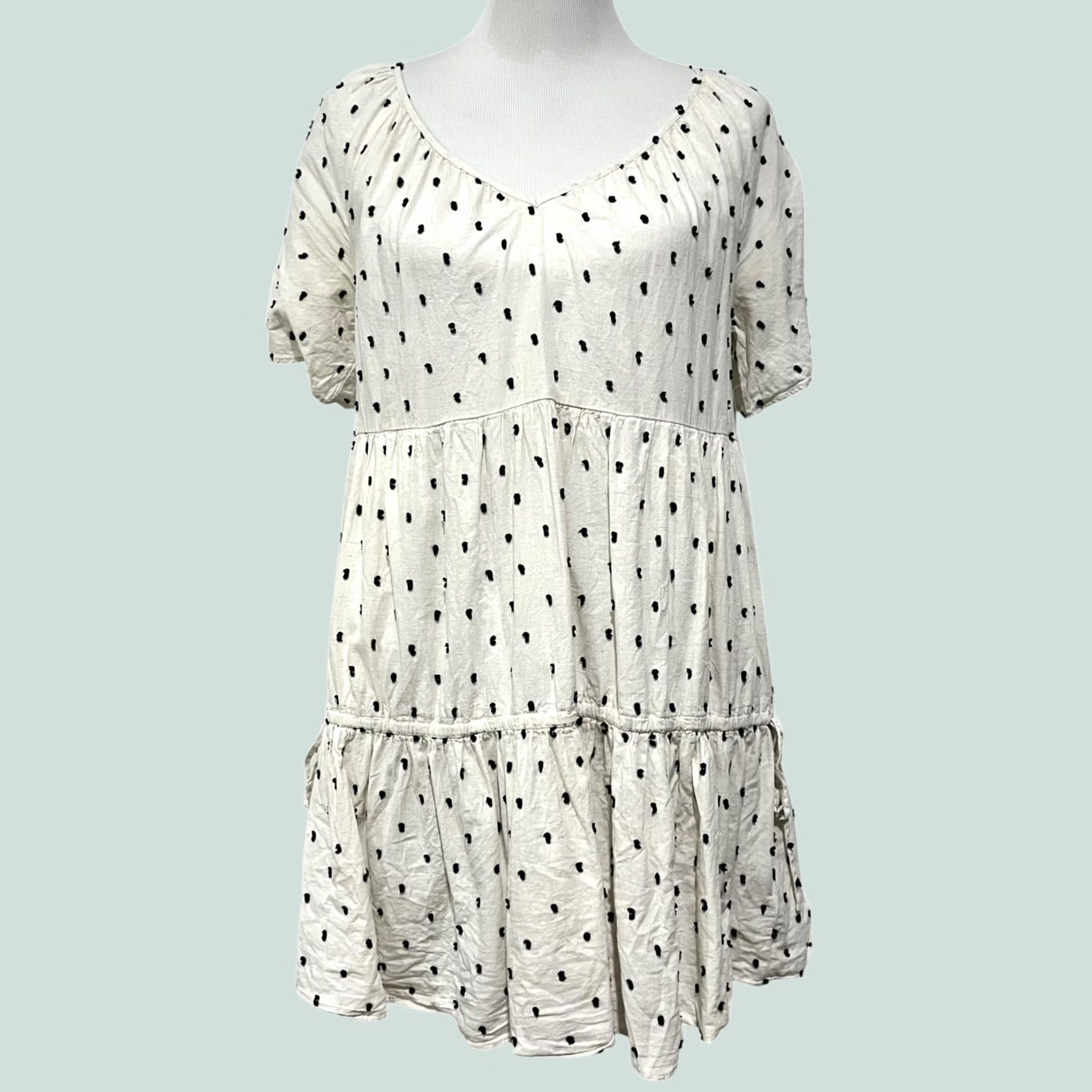 Madewell VINTAGE Madewell Lorelei Linen Blend Mini Dress Tiered Cream Cotton Clip Dot M Dress Women Knit Silk? Size M / US 6-8 / IT 42-44 - 1 Thumbnail