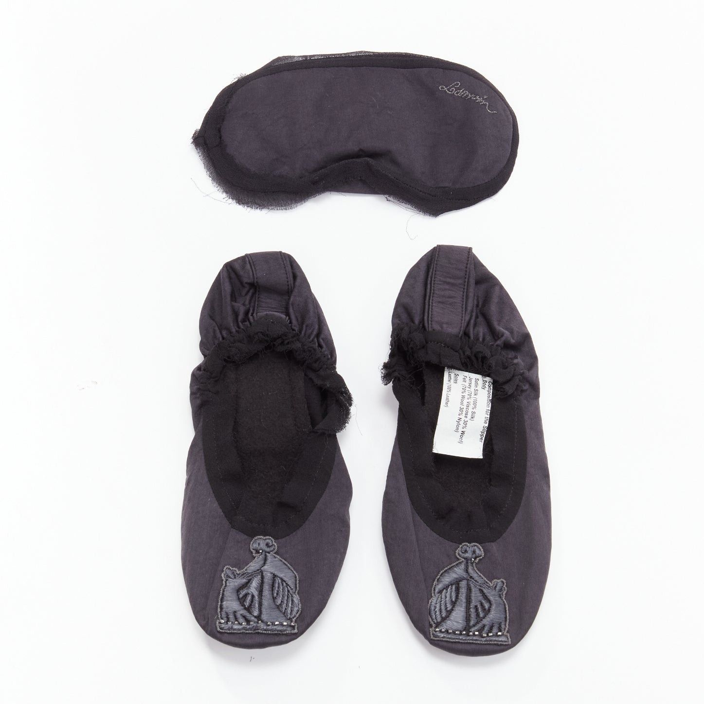 Lanvin LANVIN black 100% silk satin logo embroidery sleeping flats mask set EU37 Size ONE SIZE - 1 Thumbnail