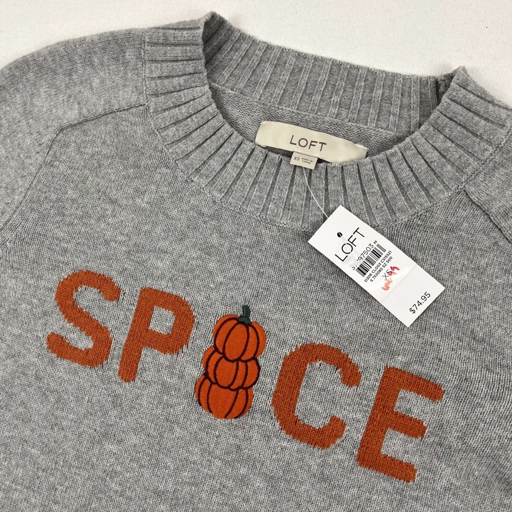 Loft LOFT Sweater Womens XS Gray Knit Pumpkin Spice Coquette Crewneck Fall Autumn NEW Size XS / US 0-2 / IT 36-38 - 2 Thumbnail