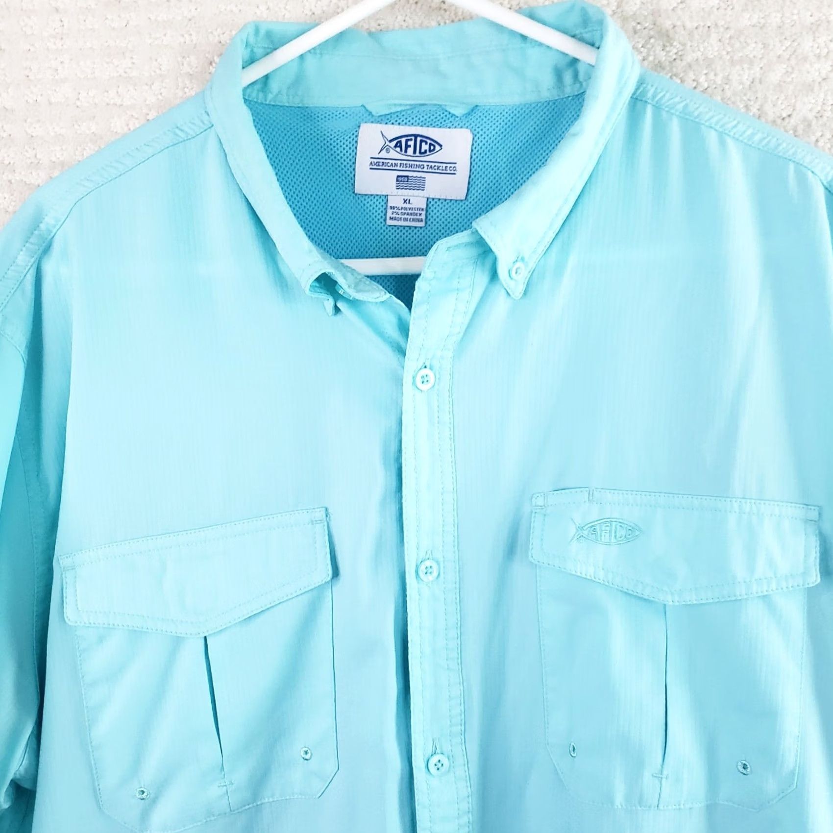 Vintage AFTCO Aftech Men XL Blue Short Sleeve 2 Pocket Button Front Fishing Shirt Size US XL / EU 56 / 4 - 3 Thumbnail