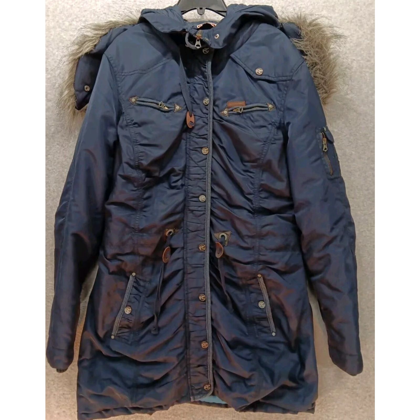 Vintage Dreimaster Women's Jacket Puffer XL Navy Blue Parka Designer Coat Size XL / US 12-14 / IT 48-50 - 2 Thumbnail