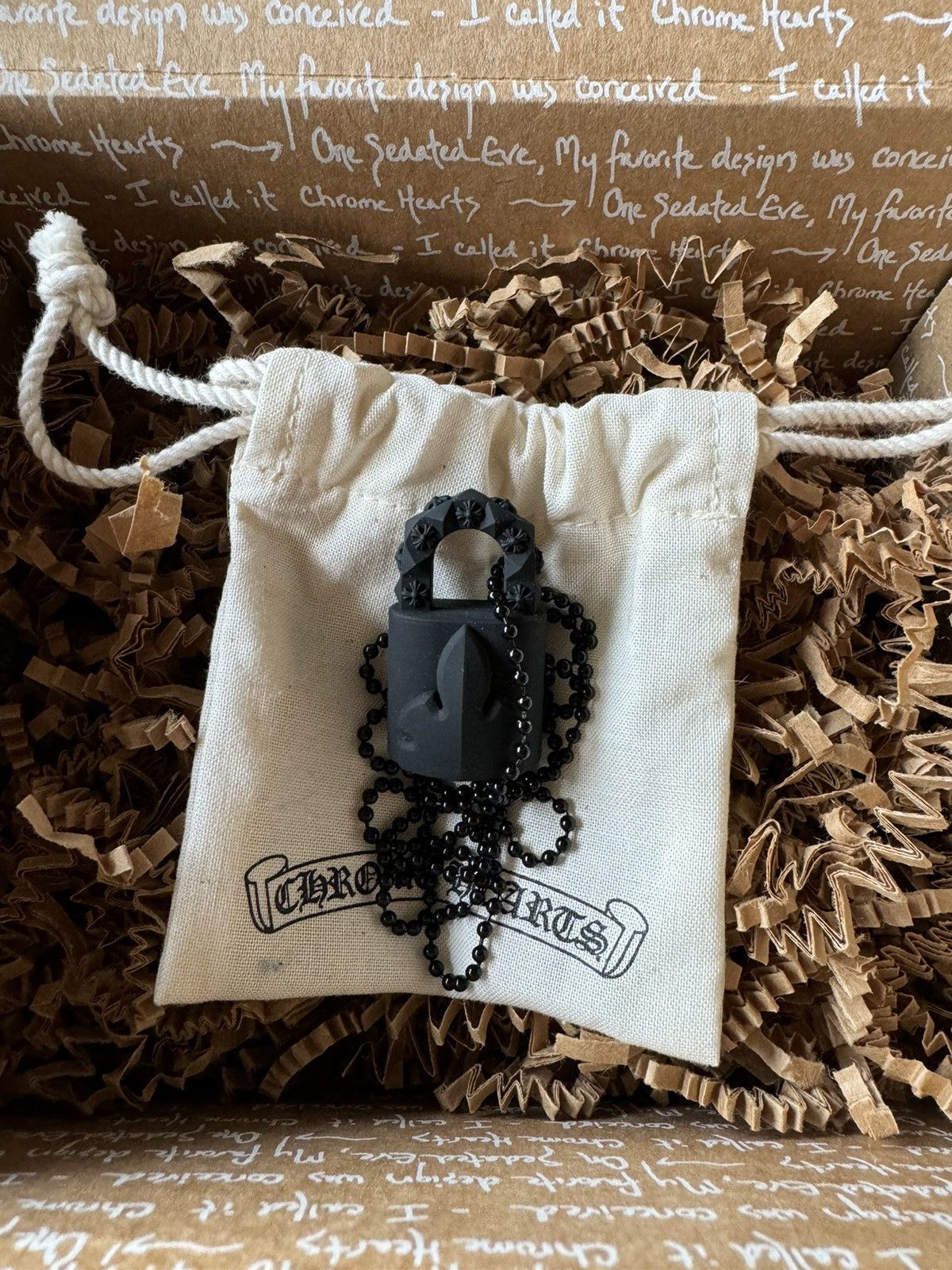 image of Chrome Hearts Fleurknee Padlock Necklace Black, Men's