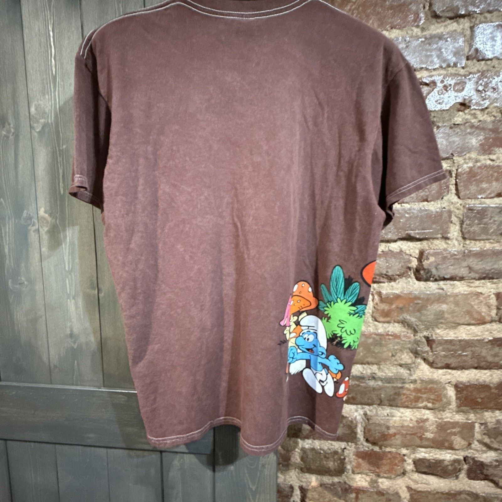 & Other Stories Peyo Have a Smurfy Day Cartoon Brown Tee Sz M Mushroom AOP Size US M / EU 48-50 / 2 - 4 Thumbnail