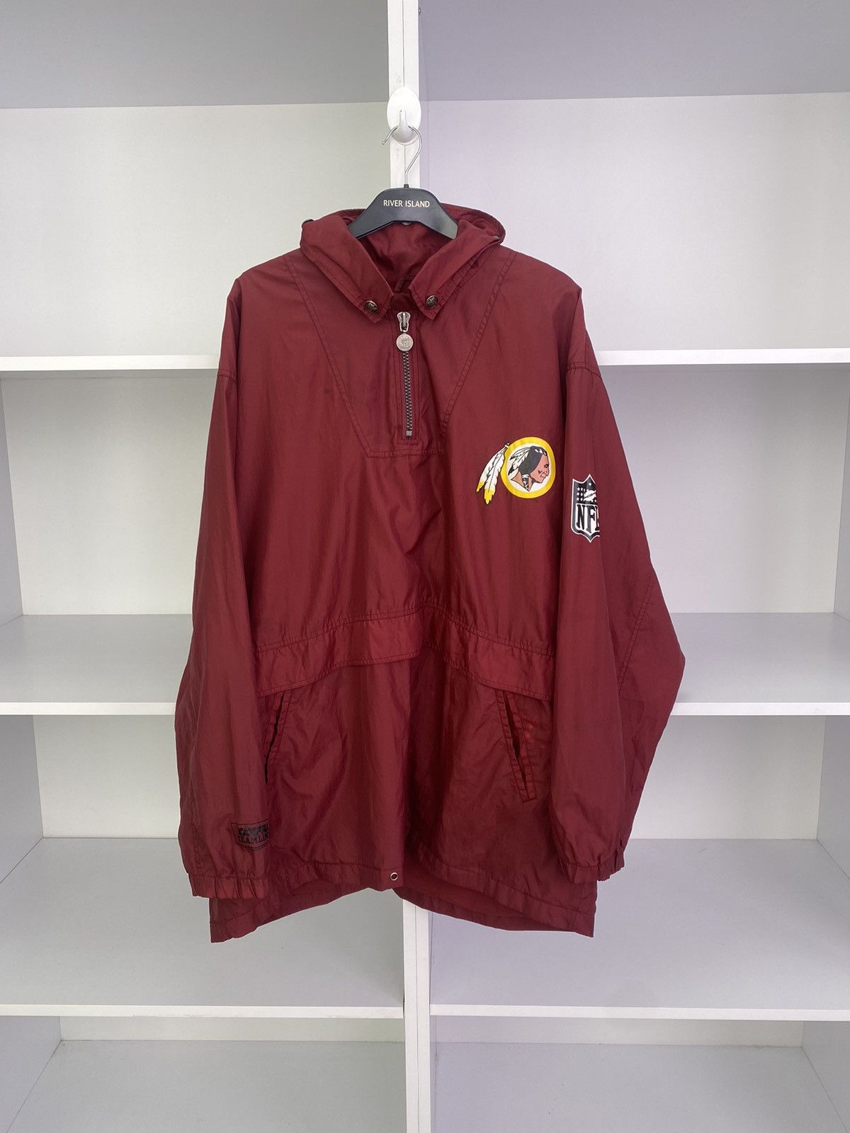 NFL × Vintage Vintage 90s Washington Redskins Red Nylon Anorak Track Jack Size US XL / EU 56 / 4 - 1 Thumbnail