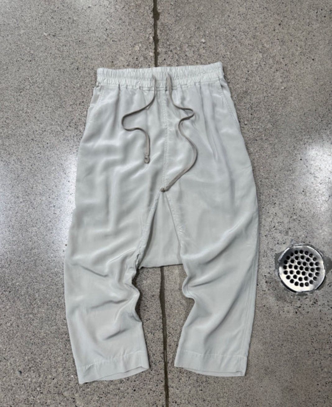 Rick owens drop crotch silk pants.