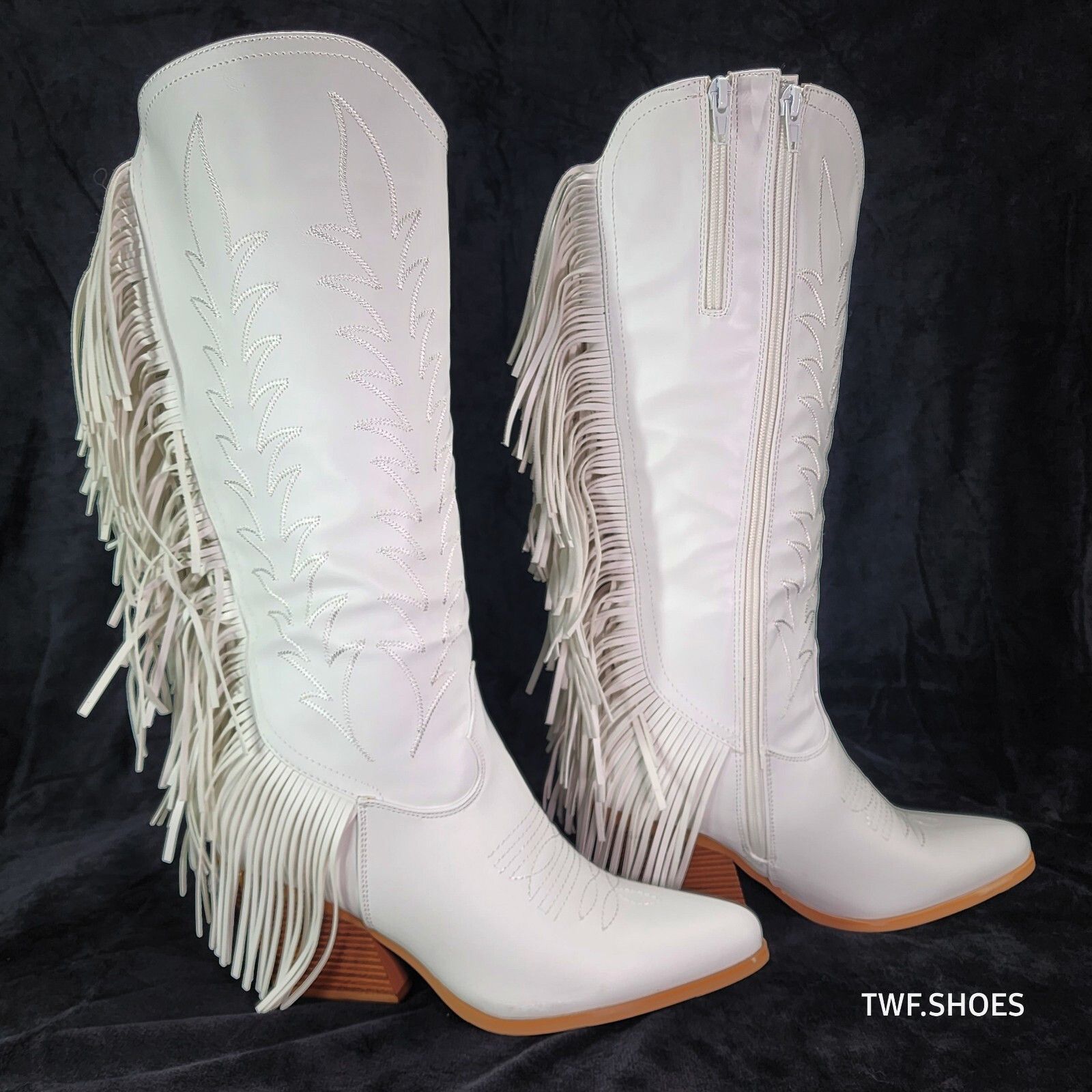 Other Dusty Roads Bright White Back Fringe Country Western Cowgirl Size US 7 / IT 37 - 1 Thumbnail