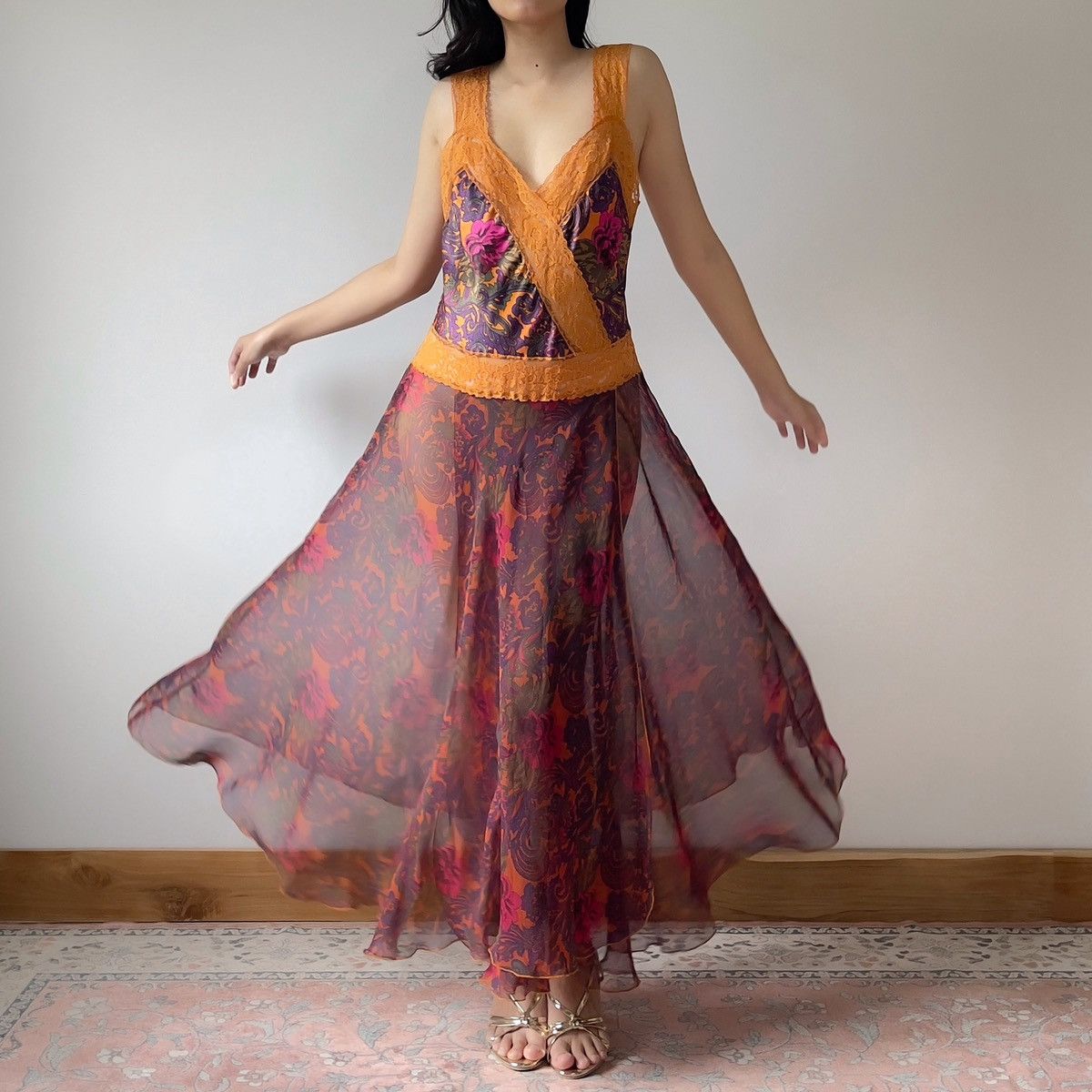 Victoria's Secret Victoria’s Secret 1990s Floral Chiffon Maxi Slip Dress (S–M) Size M / US 6-8 / IT 42-44 - 4 Thumbnail