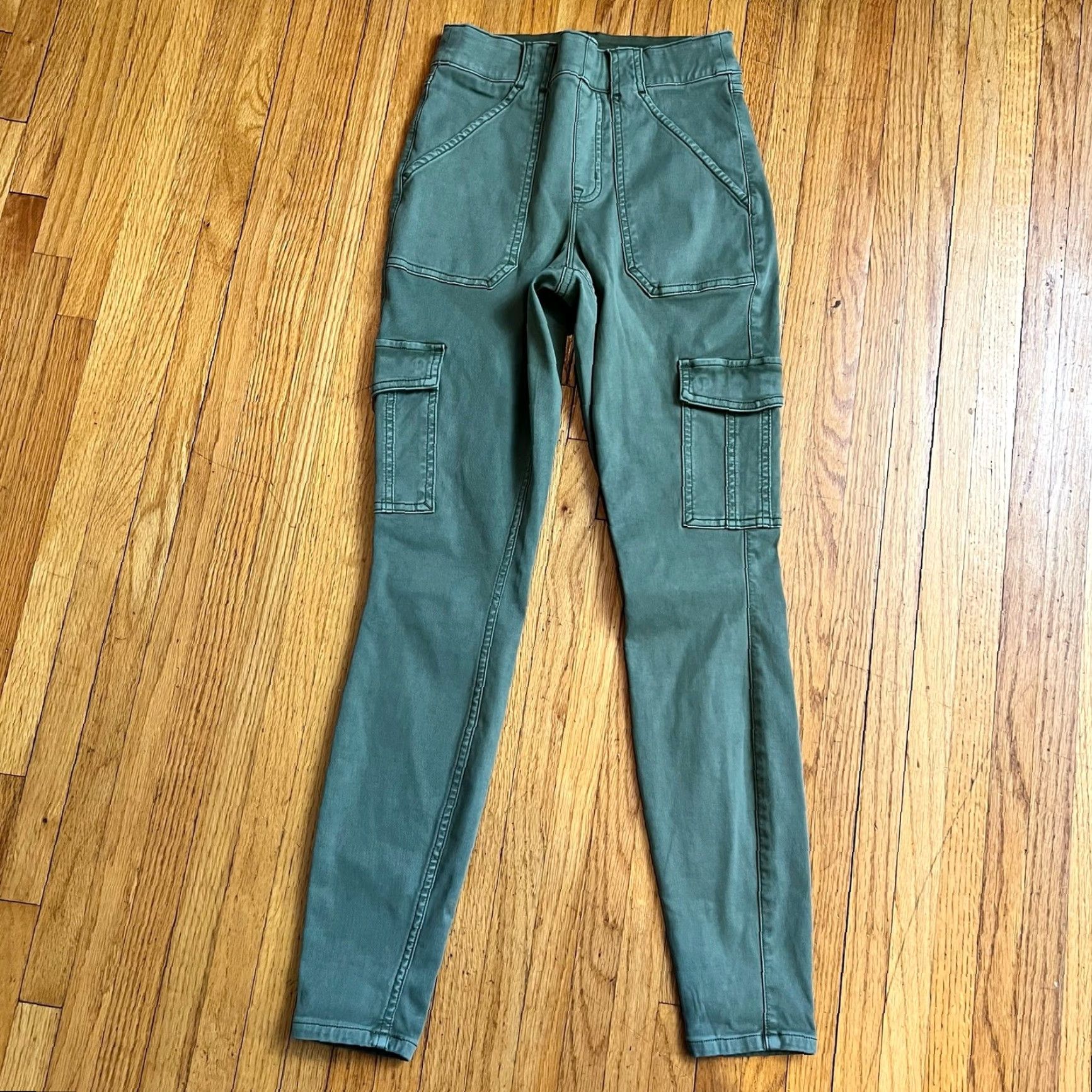 Spanx SPANX Pants Womens Small Stretch Twill Cargo Jogger Green High Rise Tapered Leg Womens S Green Cargo Pants Regular Size S Size 28" / US 6 / IT 42 - 2 Thumbnail