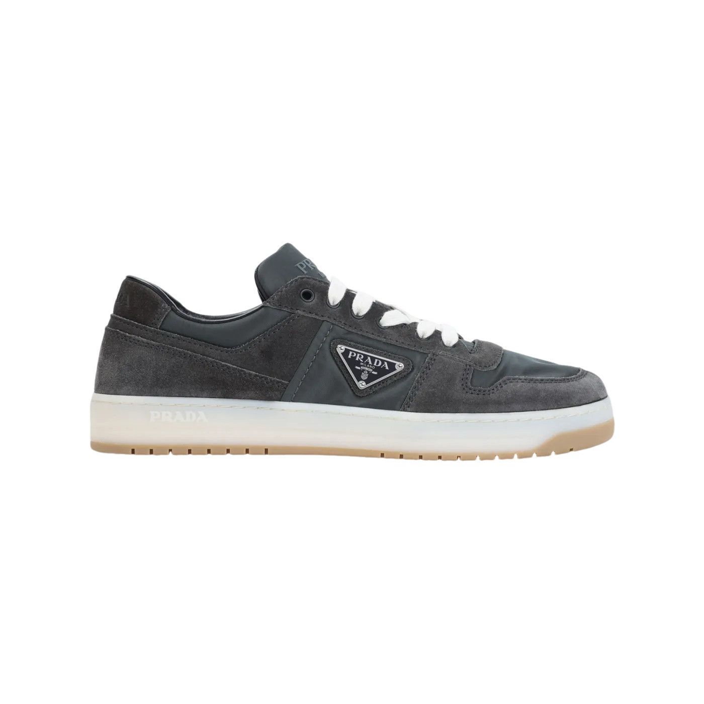 PRADA Downtown Hematite Gray Suede Sneakers New And Authenti