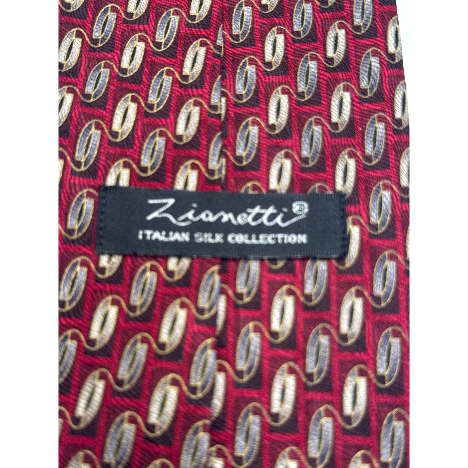 Zanetti Zanetti Silk Geometric Necktie Red Made in USA Classic Tie Size ONE SIZE - 4 Thumbnail