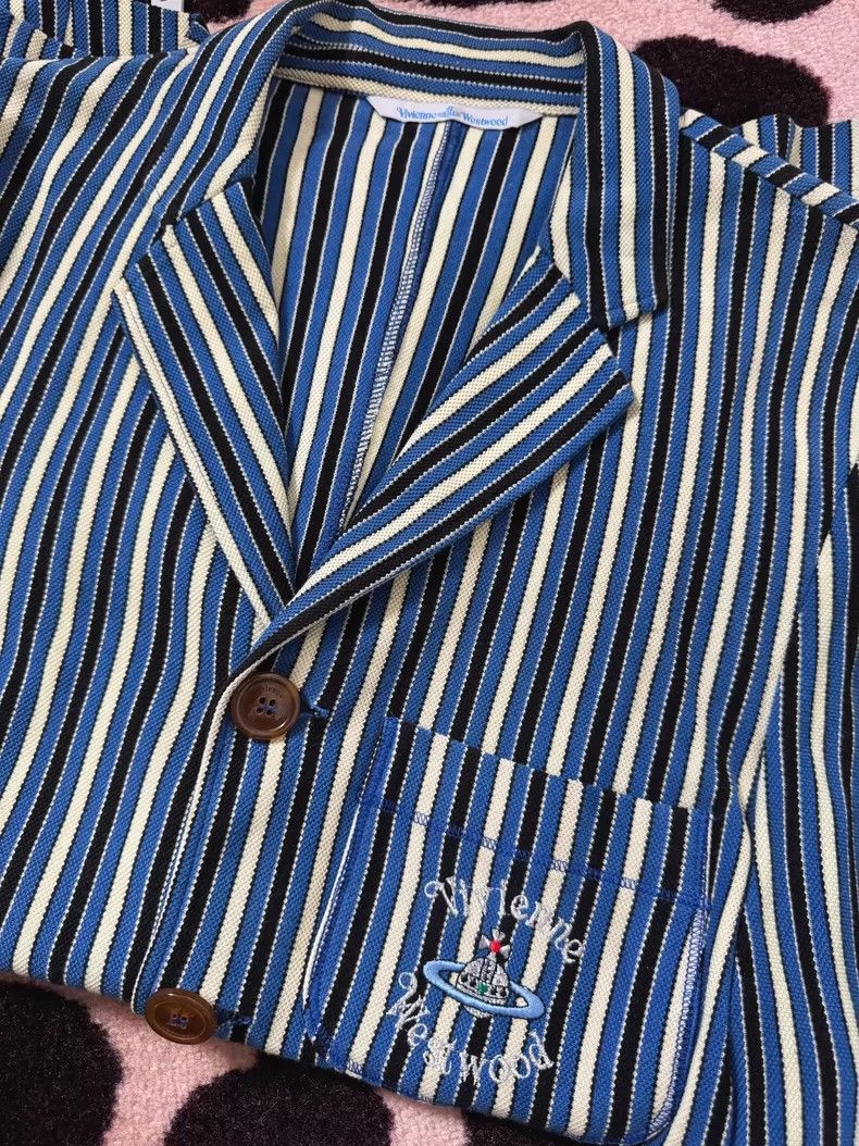 Vivienne Westwood Vivienne Westwood Shiney big Logo suit blue striped suit Size S / US 4 / IT 40 - 1 Thumbnail