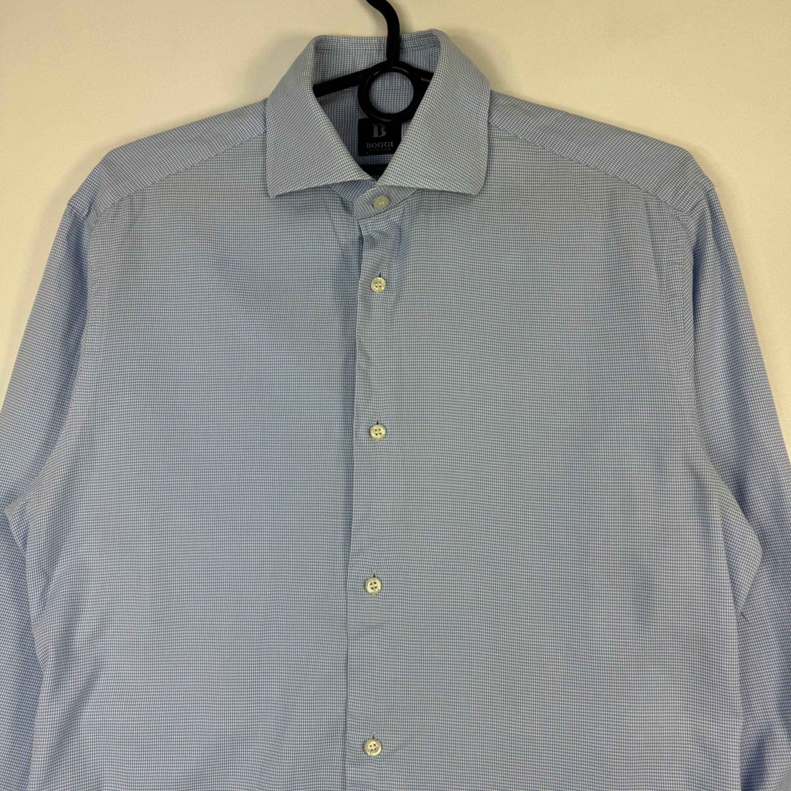 Boggi Boggi Milano Micro Check Dress Shirt Blue Mens Size M 15 38 Size US M / EU 48-50 / 2 - 2 Thumbnail