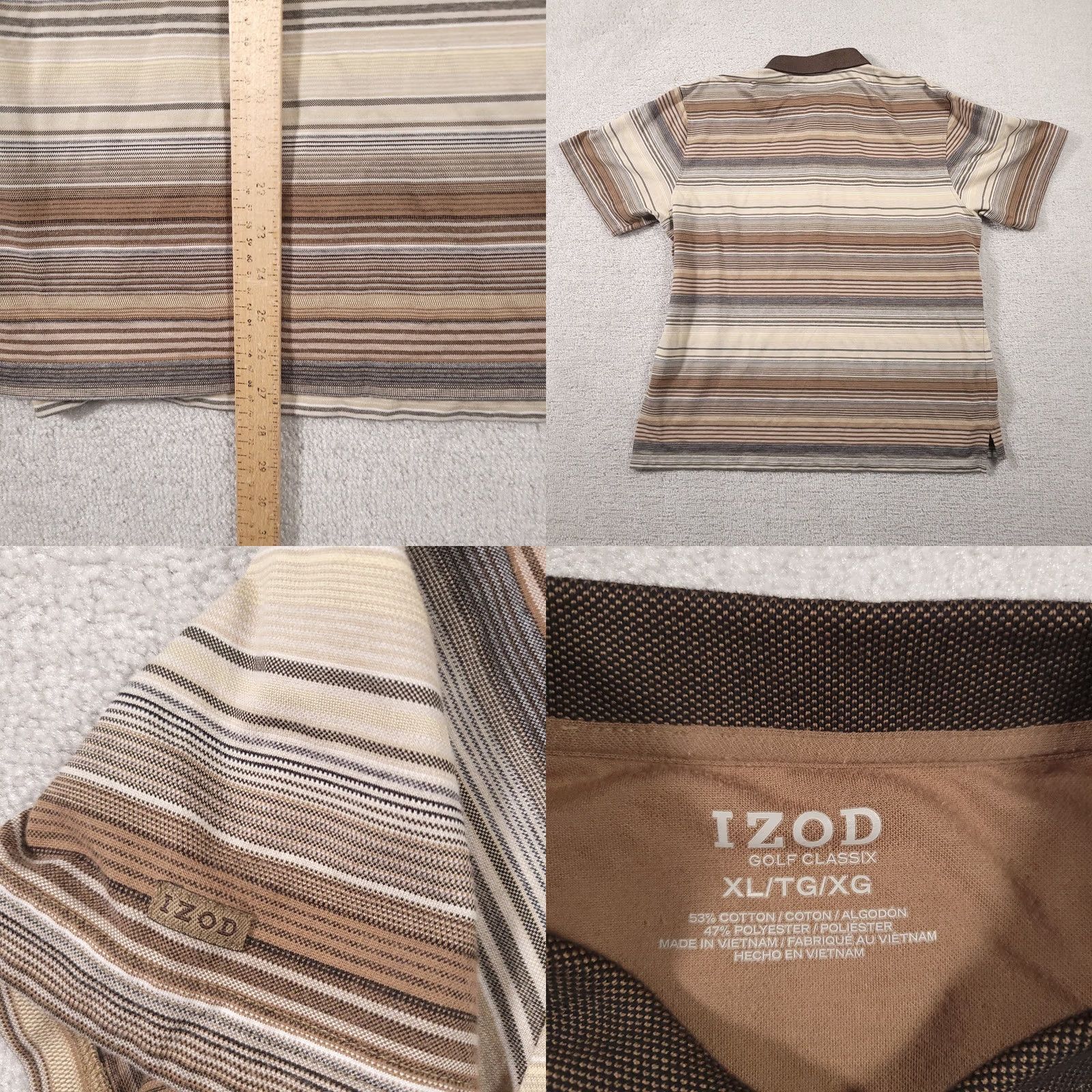 Izod IZOD Polo Shirt XL Brown Striped Golf Classix Performance Rugby Outdoor Shirt Mens Regular Fit Size US XL / EU 56 / 4 - 8 Thumbnail