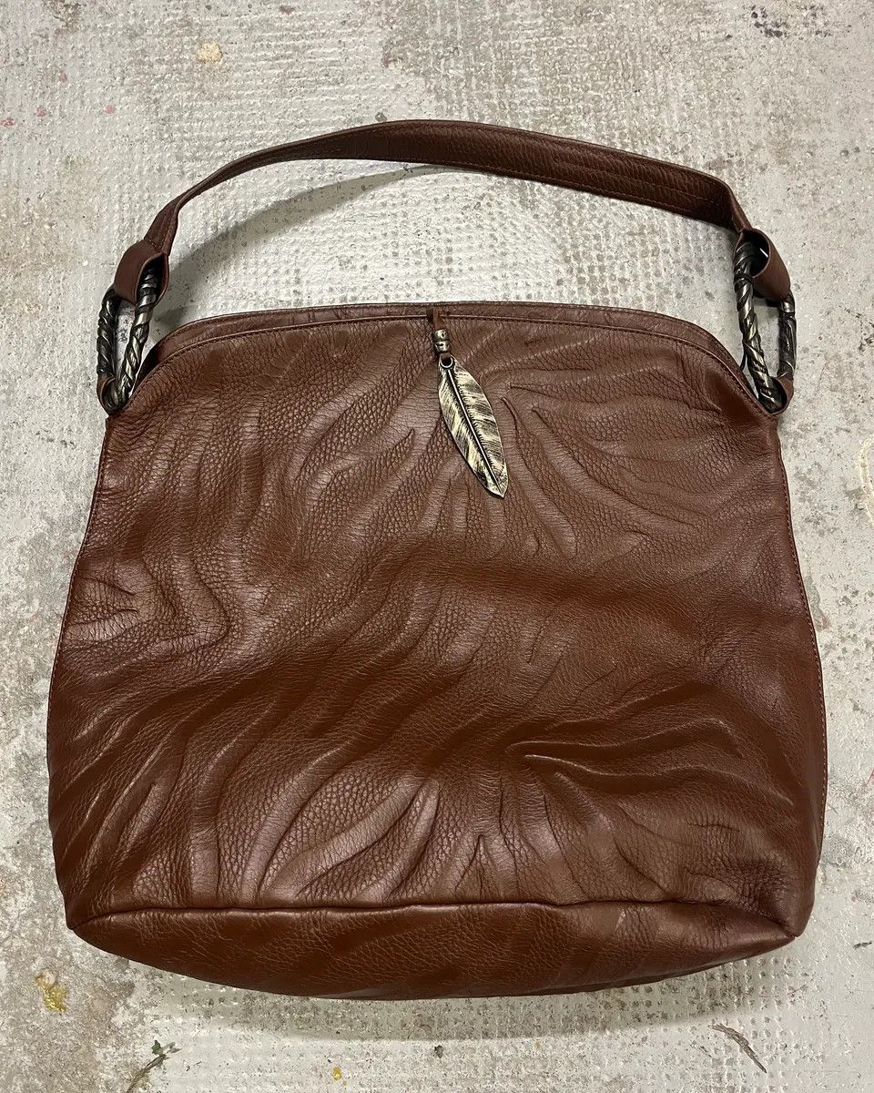 2000s Roberto Cavalli Brown Handle Leather Relief Savage Bag