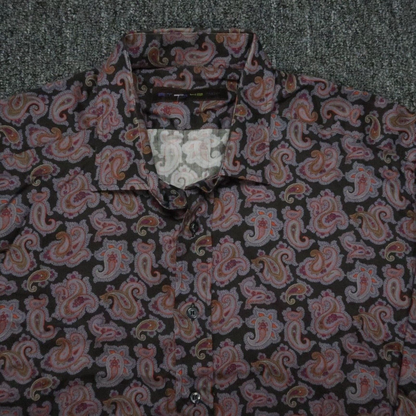 Eton Shirt Men Large Black Paisley Stripe Long Sleeve Button