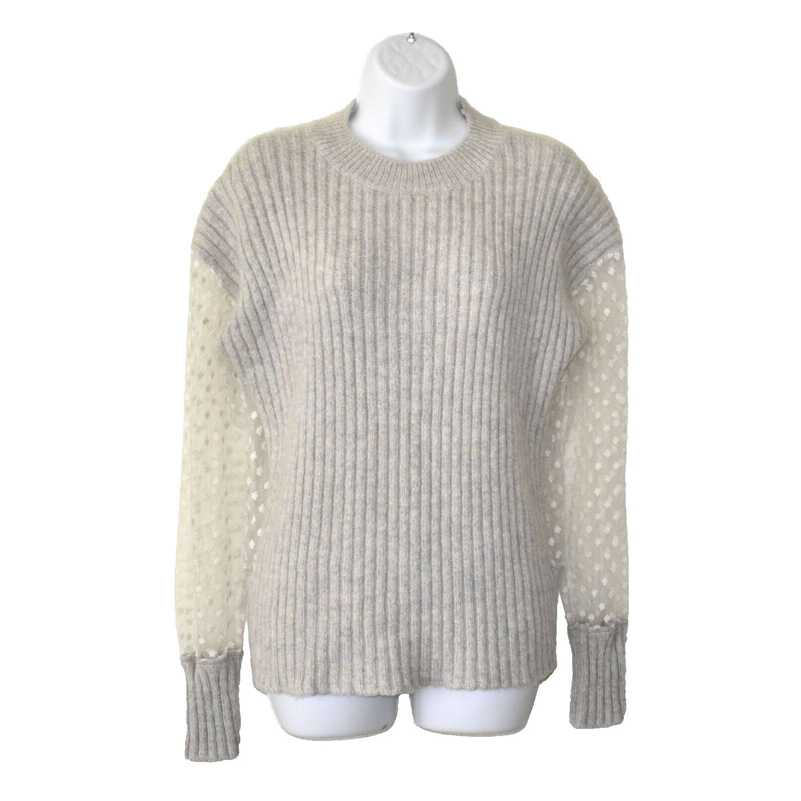 See by Chloe SEE BY CHLOE Grey Wool Sheer Back Sleeve Floral Sweater Sz L Size L / US 10 / IT 46 - 1 Thumbnail