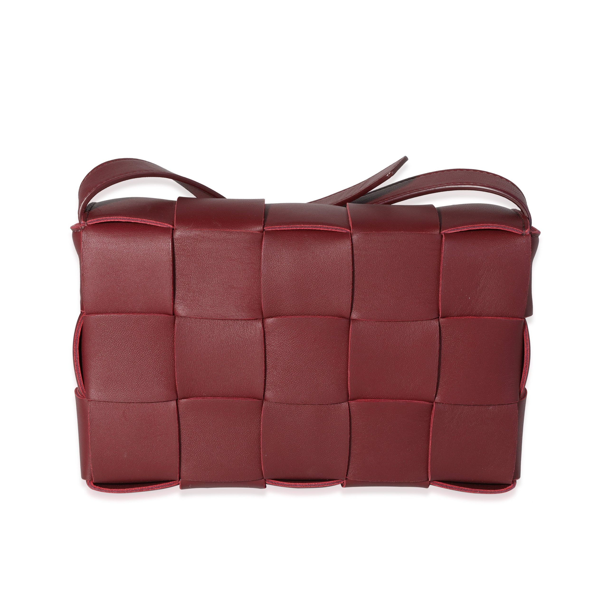 image of Bottega Veneta Bordeaux Intrecciato Lambskin Cassette Bag in Purple, Women's