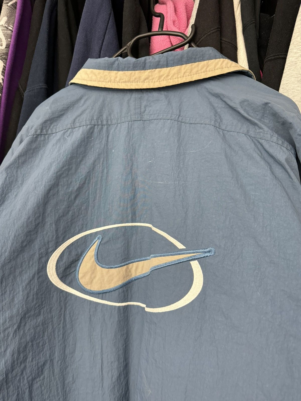 Nike × Vintage Vintage Nike Central Swoosh Bomber Jacket 90s y2k beige blue Size US M / EU 48-50 / 2 - 4 Thumbnail