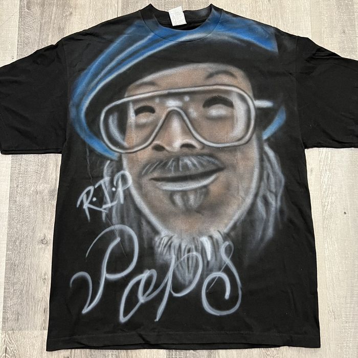 Vintage VTG Airbrush All Over Print RIP Pops Black AOP Art T Shirt