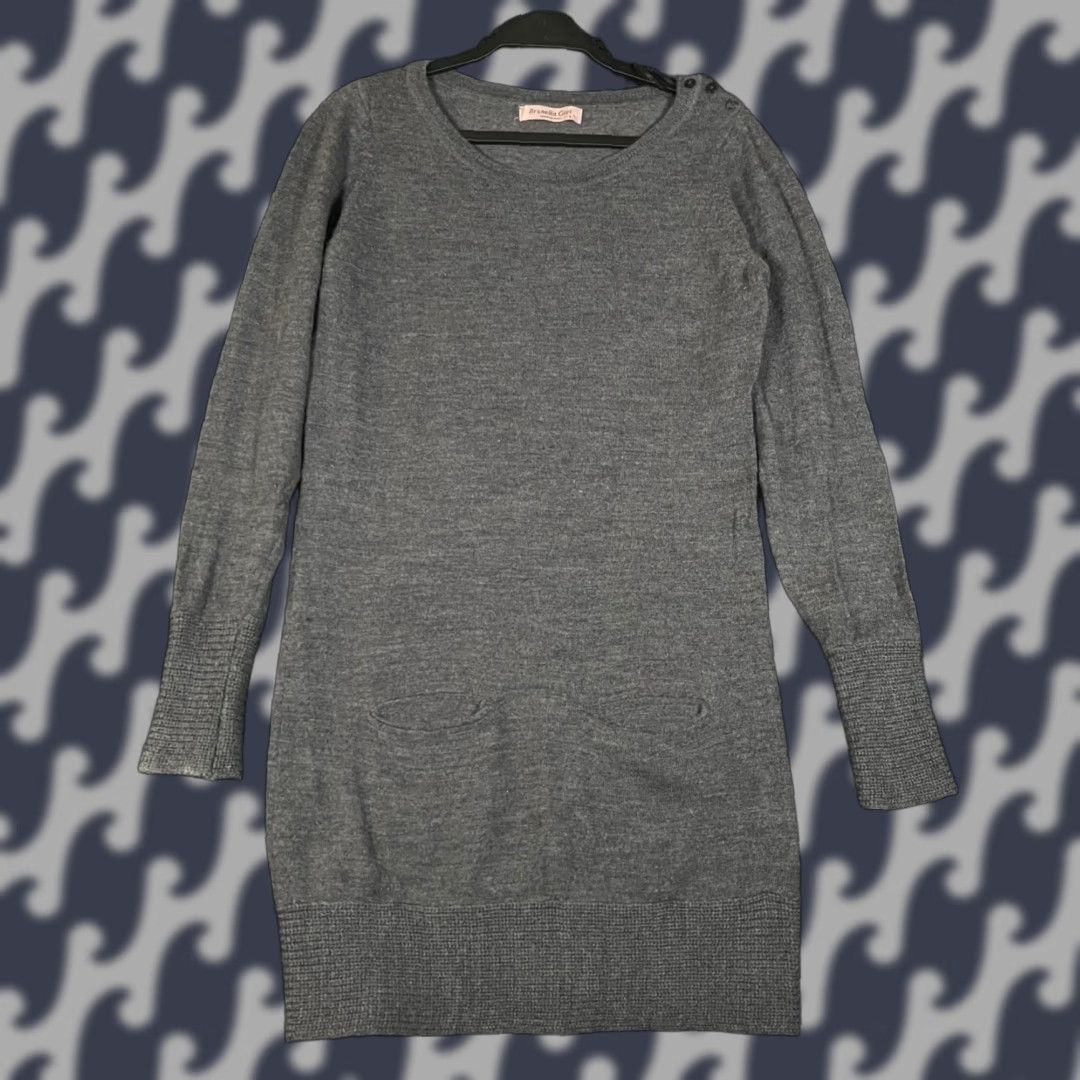 Vintage Brunella Gori Gray 100% Wool Sweater Dress Knit Casual Workwear Long Sleeve Size L Italy Women Size L / US 10 / IT 46 - 1 Thumbnail