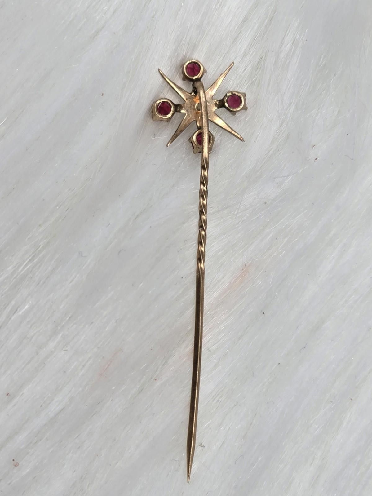 Antique Rivet Antique 14K Gold Ruby Pearl Star Stickpin 1g Size ONE SIZE - 7 Thumbnail