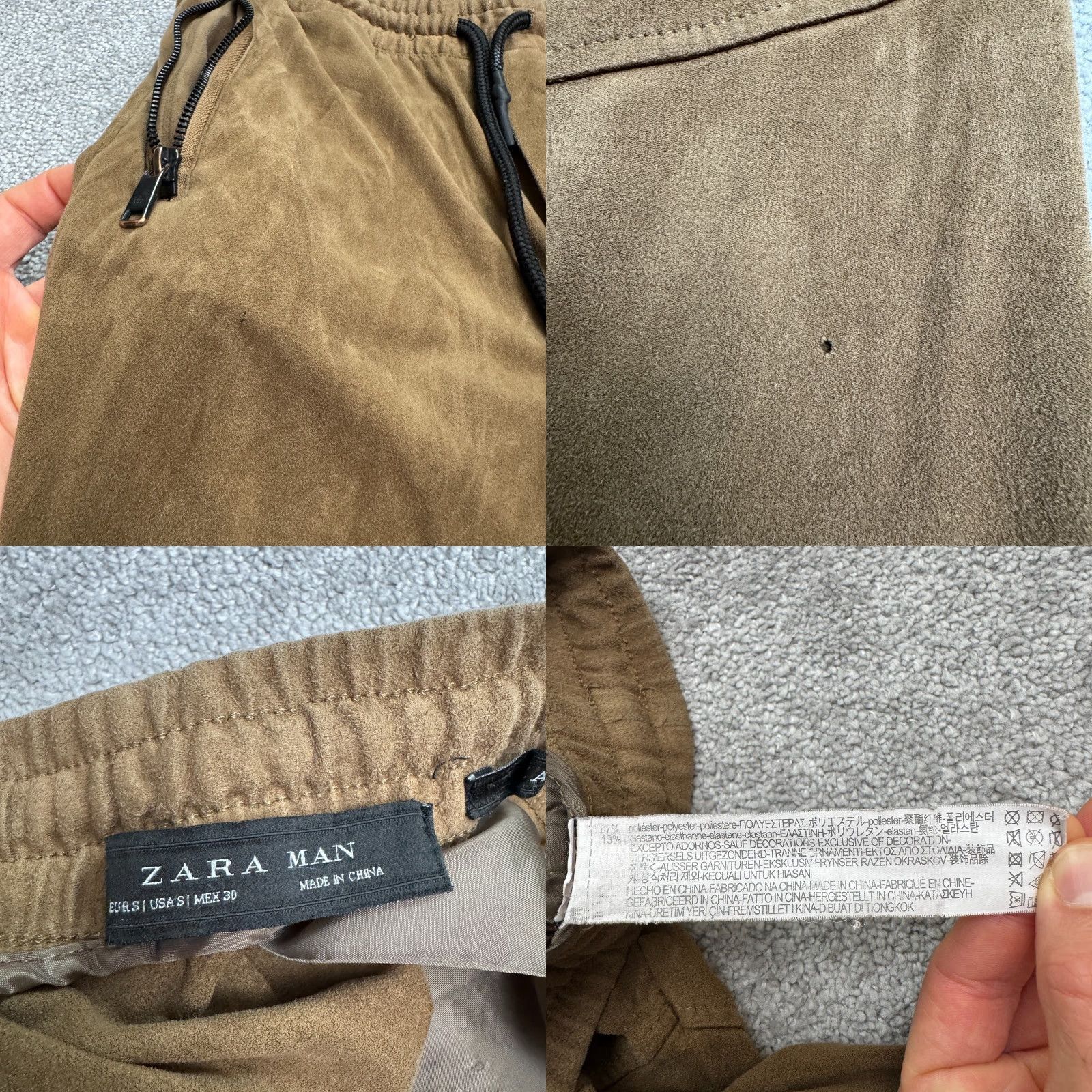 Zara Zara Man Jogger Pant Mens Small Brown Elastic Waist Pockets Zip Suede Look Clothing Size US 29 - 8 Thumbnail